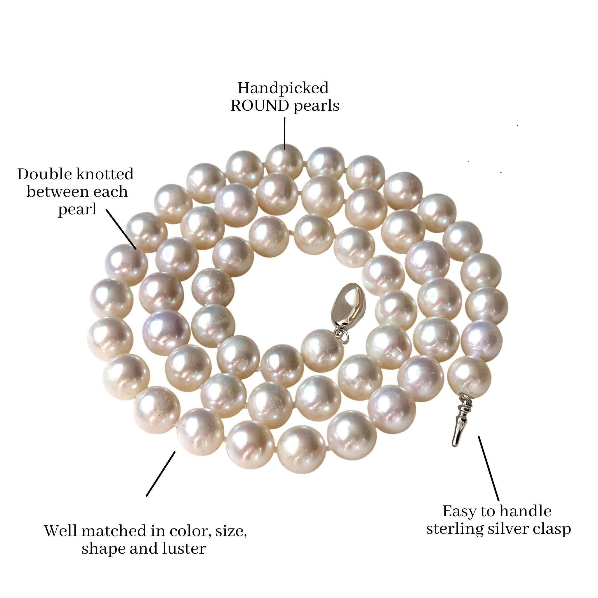 Cultured Freshwater Pearl Necklace for Women - Ivory & White Pearls, Sterling Silver, Wedding & Party Jewelry