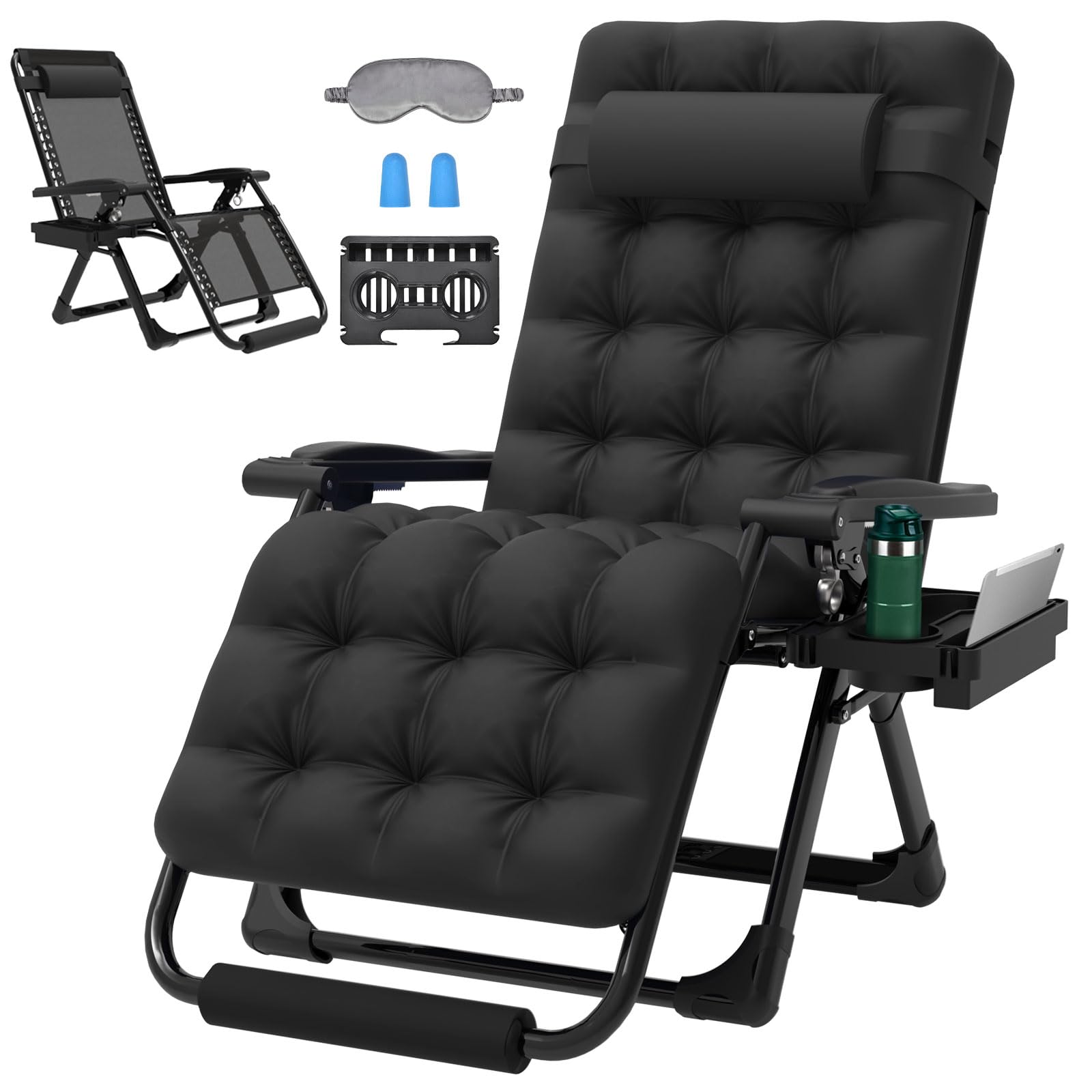 ZENPETIO 29In XL Zero Gravity Chair with Cushion - Heavy Duty 440LBS Capacity Reclining Lounge Chair for Indoor, Outdoor, Patio, Lawn, Camping & Backyard - Includes Cup Holder & Footrest - Perfect for Relaxation, Sunbathing and Reading