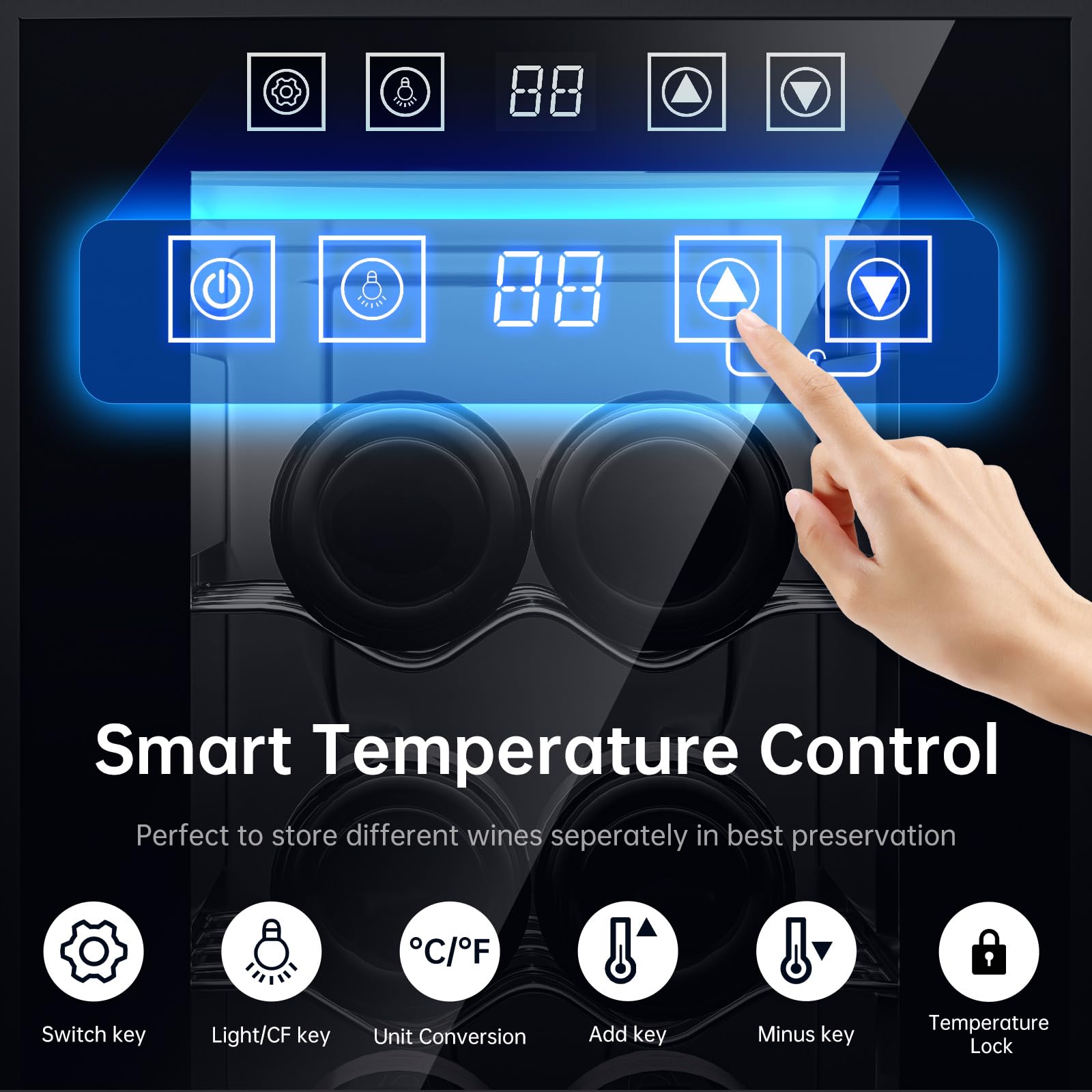 KingChii 12 Bottle Thermoelectric Wine Cooler Refrigerator - Advanced Cooling Technology, Stainless Steel & Tempered Glass Design for Red Wine and Champagne Storage - Perfect for Home, Kitchen, Office, or Restaurant Use