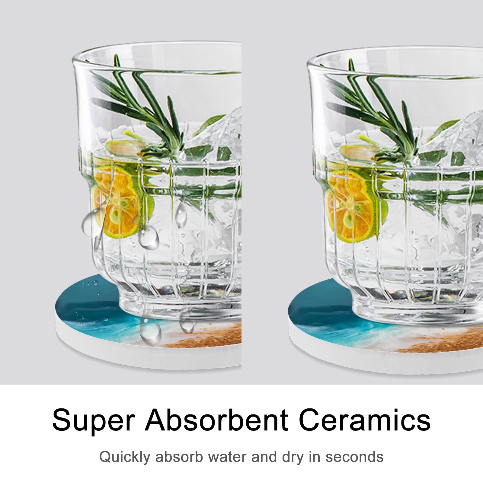 Premium Car Cup Holder Coasters Set of 2 - Absorbent Ceramic Drink Coasters for Auto Accessories | Non-Slip & Stylish Blue Ocean Design | Perfect Gift for Men & Women | Ideal for Road Trips, Commuting & Daily Driving