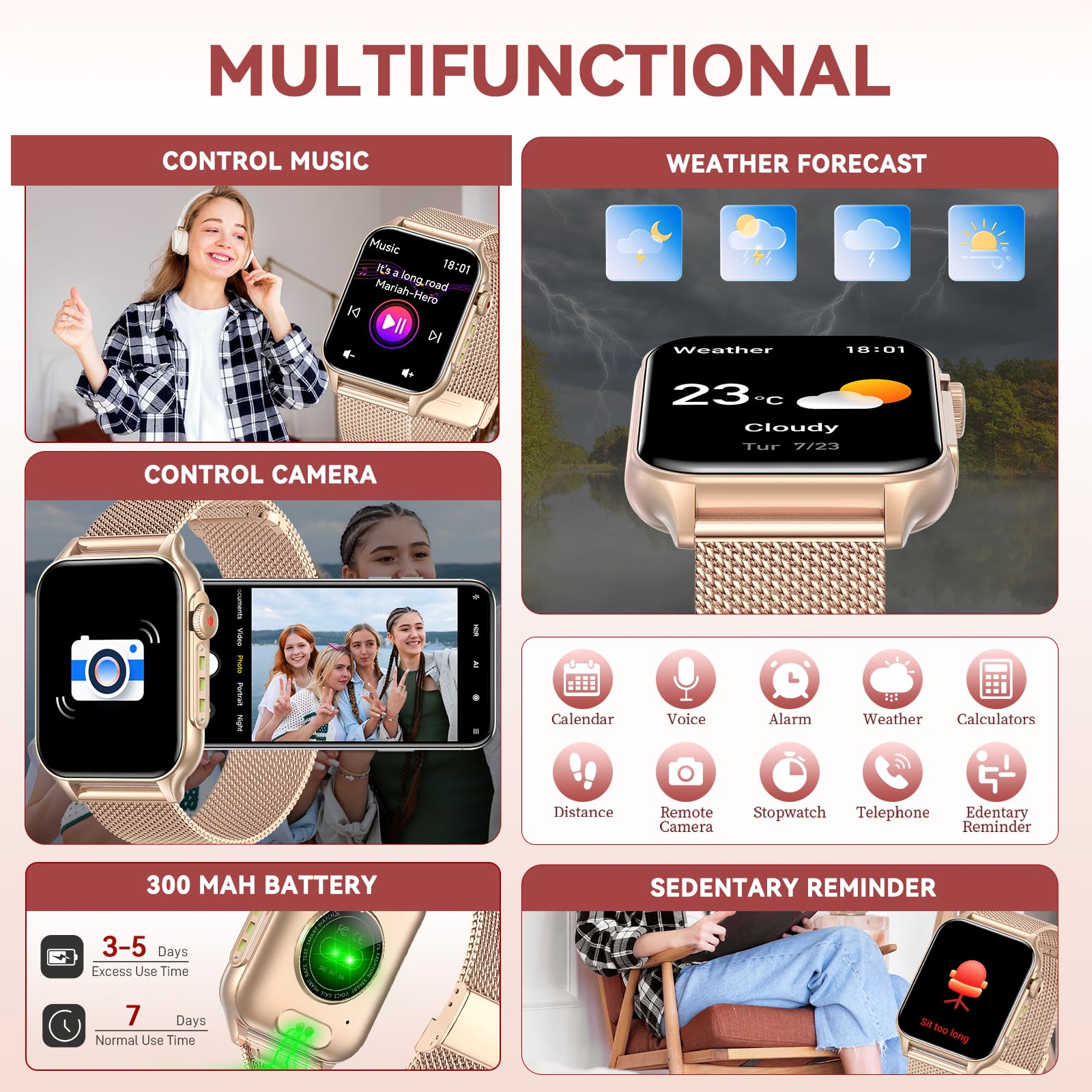 Smart Watch for Women with Call Function & LED Flashlight - 1.96