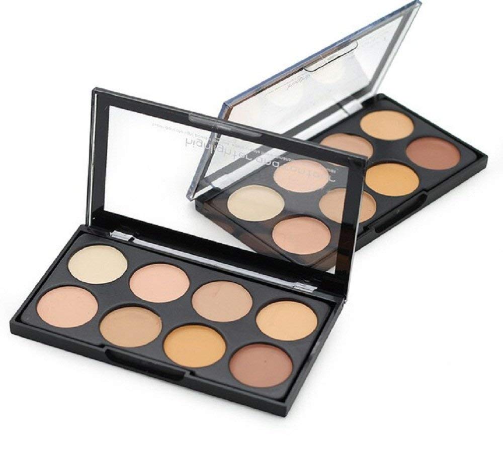 Angelie 8-Shade Highlighter & Contour Concealer Kit with 5 Makeup Brushes & 2 Blender Puffs - Professional Face Contouring Set for Highlighting, Shading & Full Coverage Makeup - Perfect for Daily Use, Special Occasions & Makeup Artists