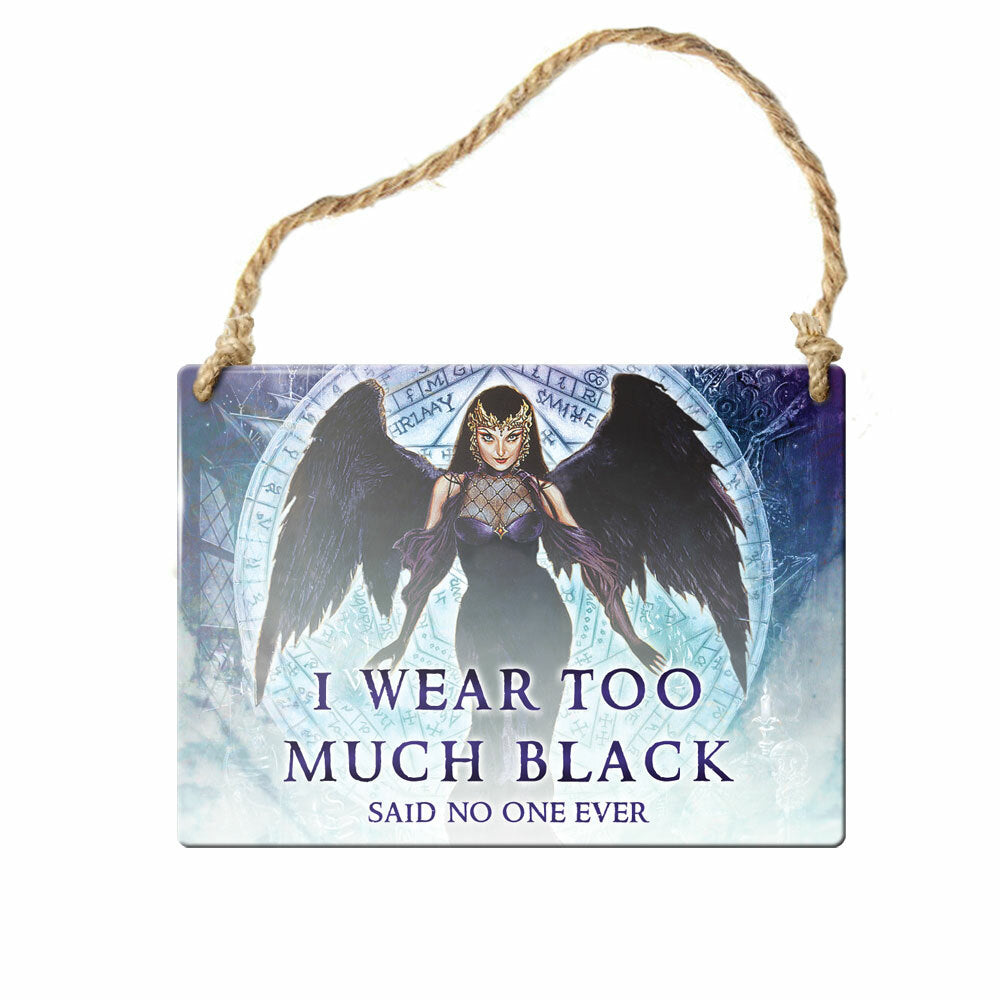 Funny 'I Wear Too Much Black Said No One Ever' Sign - Vintage Style Wall Decor for Home, Office, Bar & Cafe - Perfect Gift for Fashion Lovers & Goth Enthusiasts