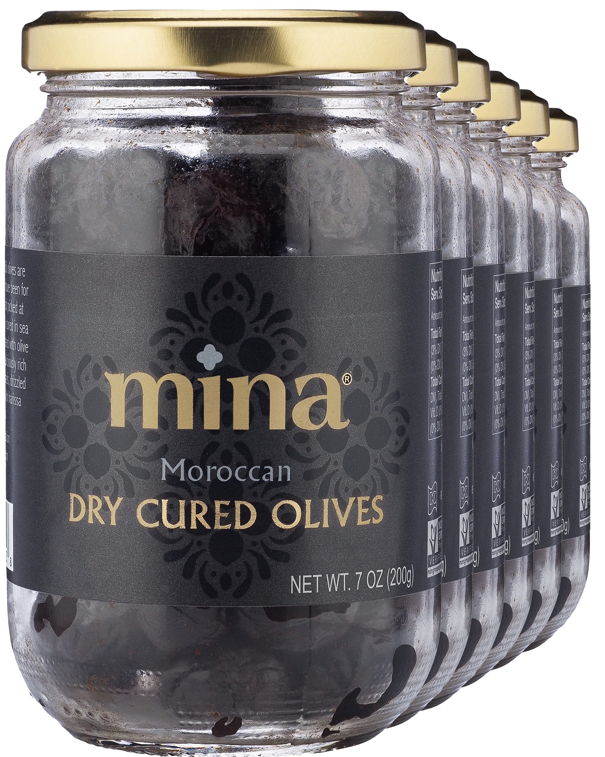 Premium Moroccan Dry Cured Black Olives - 7 oz (Pack of 6) | Handpicked, Naturally Cured, Non-GMO, Gluten-Free, Low Carb, Vegan | Perfect for Paleo & Keto Diets, Charcuterie Boards, Salads & Mediterranean Cooking