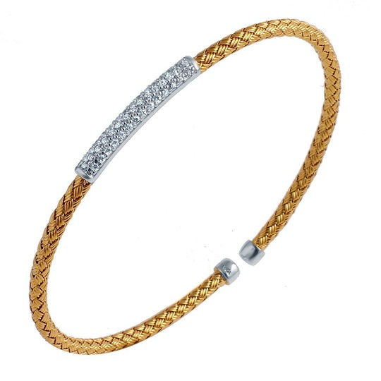 CZ Gold Plated Sterling Silver 3mm Mesh Cuff Bangle Bracelet for Women - Elegant Jewelry Gift for Birthday, Anniversary & Special Occasions