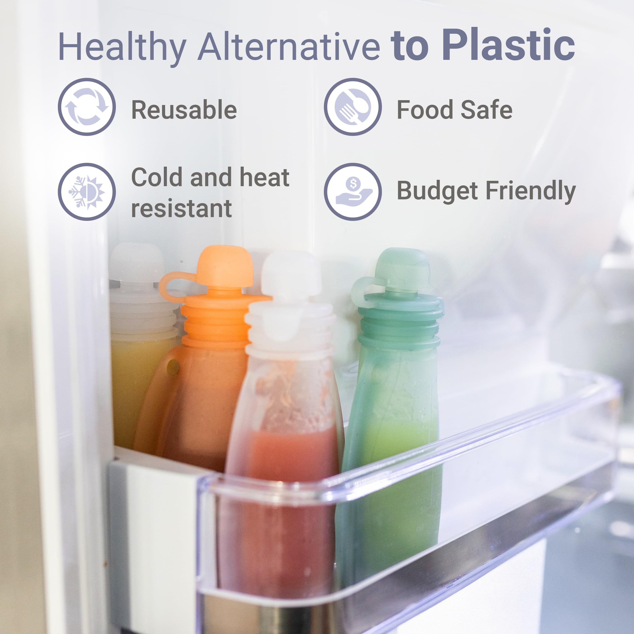 Reusable Silicone Baby Food Pouches with Straws - 4 Pack + 2 Straws | Leakproof Squeeze Pouches for Kids | Dishwasher, Microwave & Freezer Safe | 130ml (4oz) Capacity | Includes Free E-Book with Baby Food Recipes | Perfect for On-the-Go Meals, Snacks & Travel