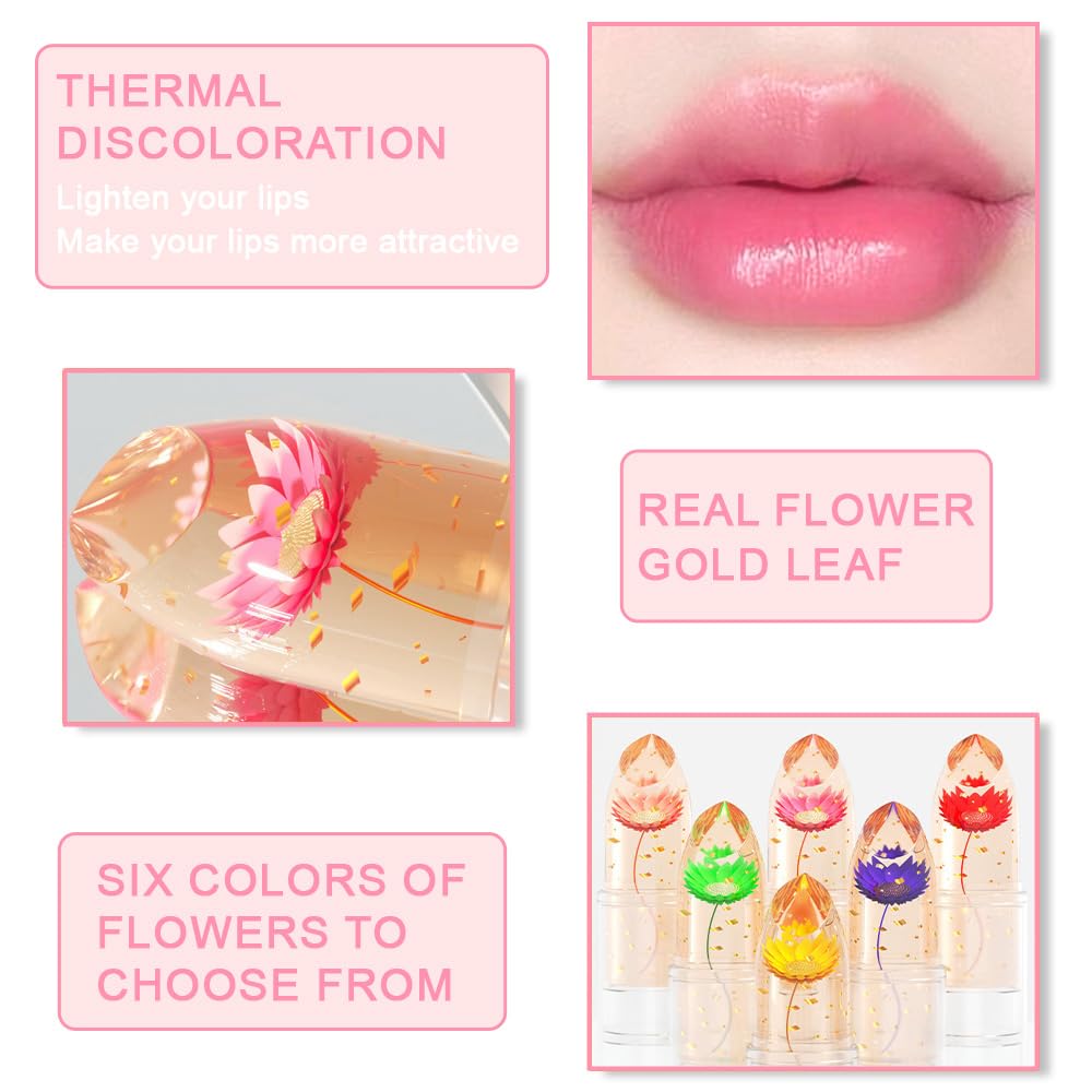 BINGBRUSH Crystal Flower Jelly Color Changing Lipstick - Long Lasting Moisturizing Lip Balm, Magic Color Shift Lip Gloss & Matte Lip Tint (03#Red Flower) | Perfect for Daily Wear, Date Night & Special Occasions