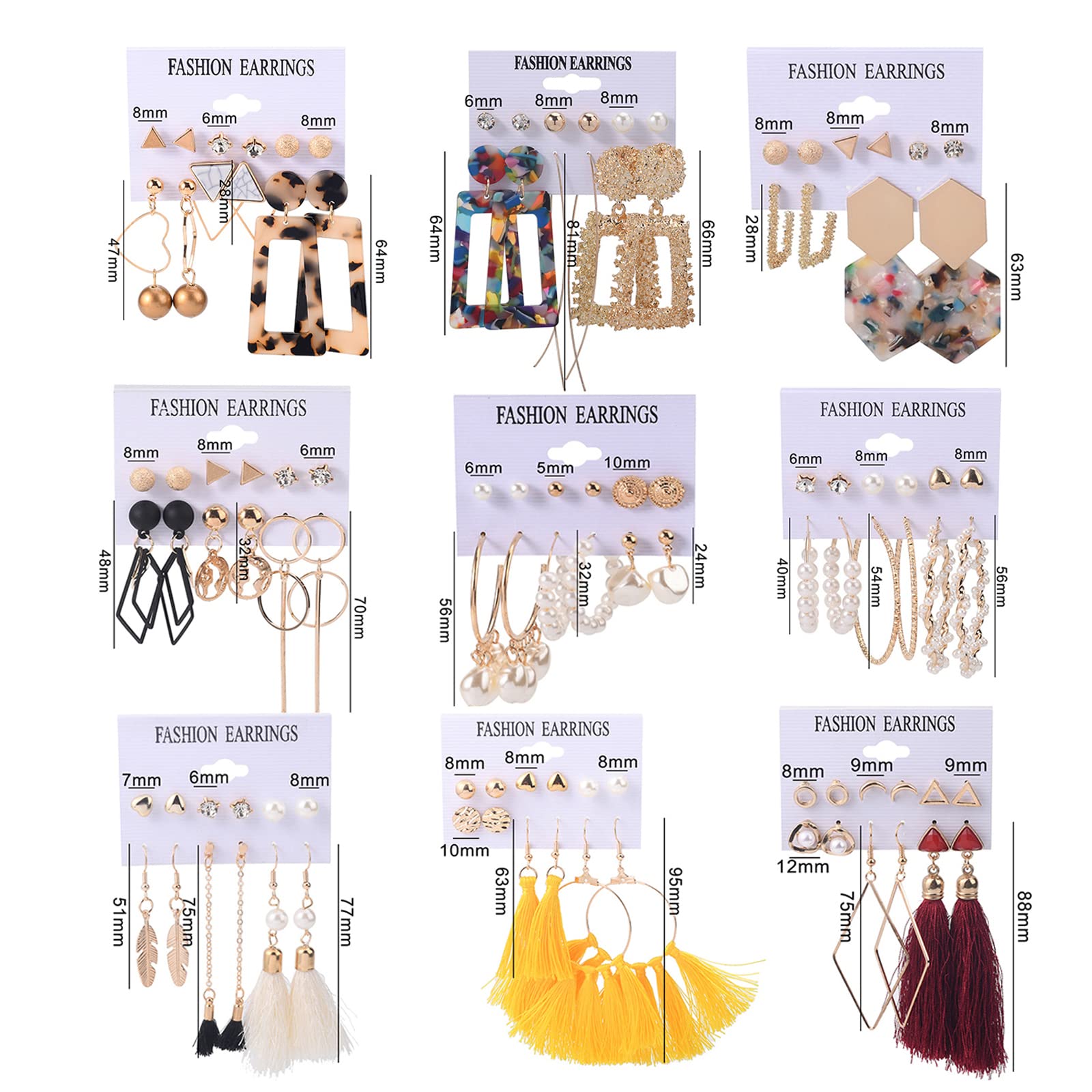 53 Pairs Women's Fashion Earrings Set - Acrylic Tassel, Gold Hoop, Pearl Stud & Dangle Earrings Multipack | Hypoallergenic Statement Jewelry for Valentine's Day Gifts, Party, Wedding & Everyday Wear