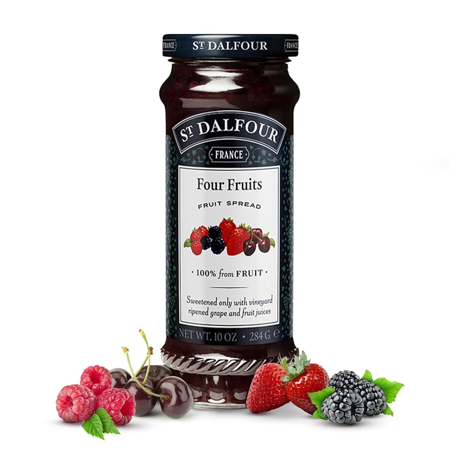 St. Dalfour Premium Four Fruit Spread - Organic Jam with Strawberry, Raspberry, Cherry & Red Currant - Perfect for Toast, Yogurt & Dessert Toppings