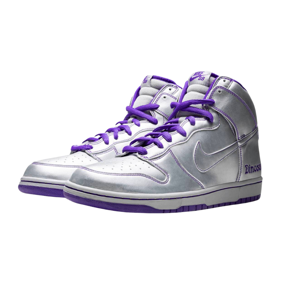 Nike SB Dunk High Dinosaur Jr. Metallic Silver Sneakers - Men's Skateboarding Shoes for Streetwear & Urban Fashion | Perfect for Skateboarding, Casual Wear & Sneaker Collectors