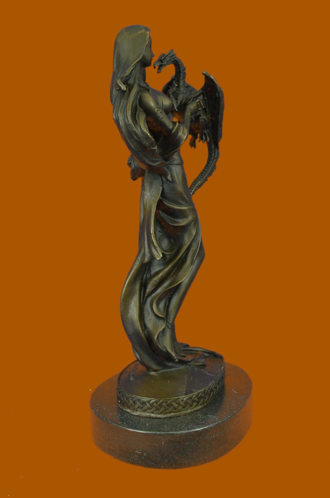 Bronze Nude Sculpture - Fantasy Warrior Woman with Dragon Statue - Handcrafted Art Figure for Home Decor, Office Display & Gift Giving