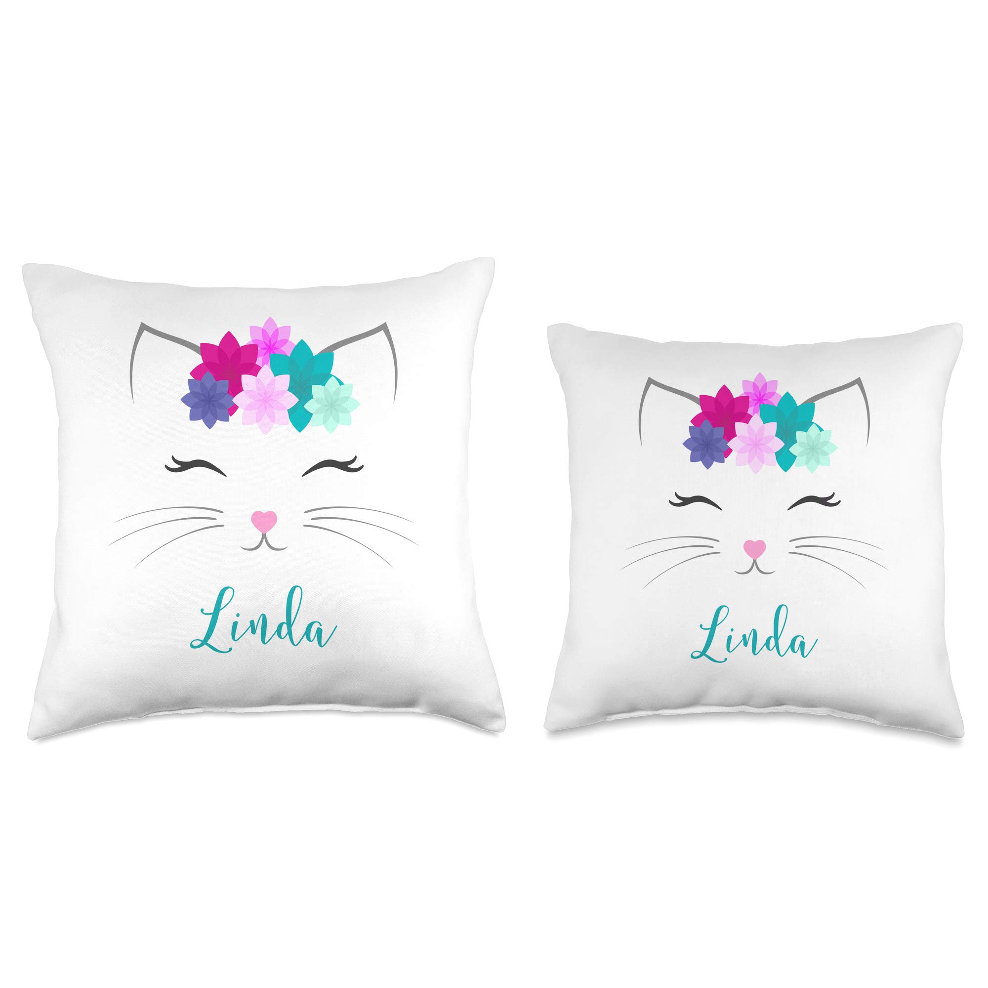 Personalized Linda Name Gift for Girls - Cute Kitty Cat Throw Pillow for Bedroom Decor | Perfect for Birthday Gifts, Kids Room Decor & Cozy Home Accessories