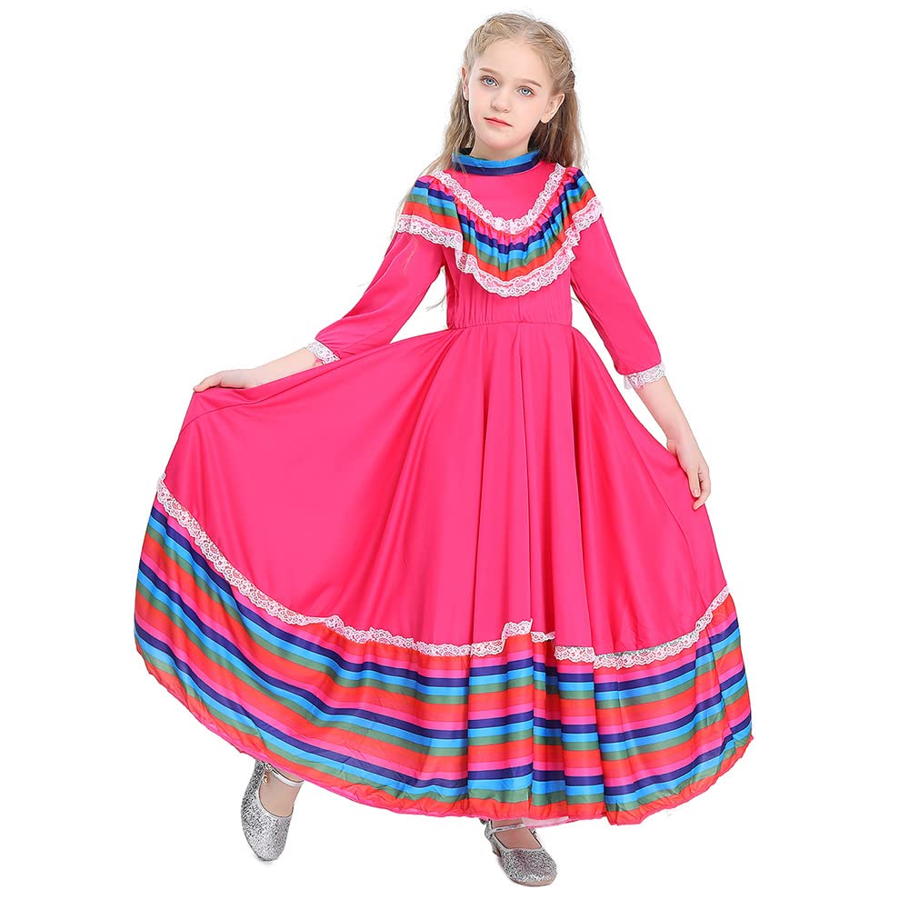 Mexican Style Girls Long Skirt Dress - Traditional Folk Dance Costume for Carnival, Birthday Party & Cultural Events | Princess Party Wear for Kids & Teens