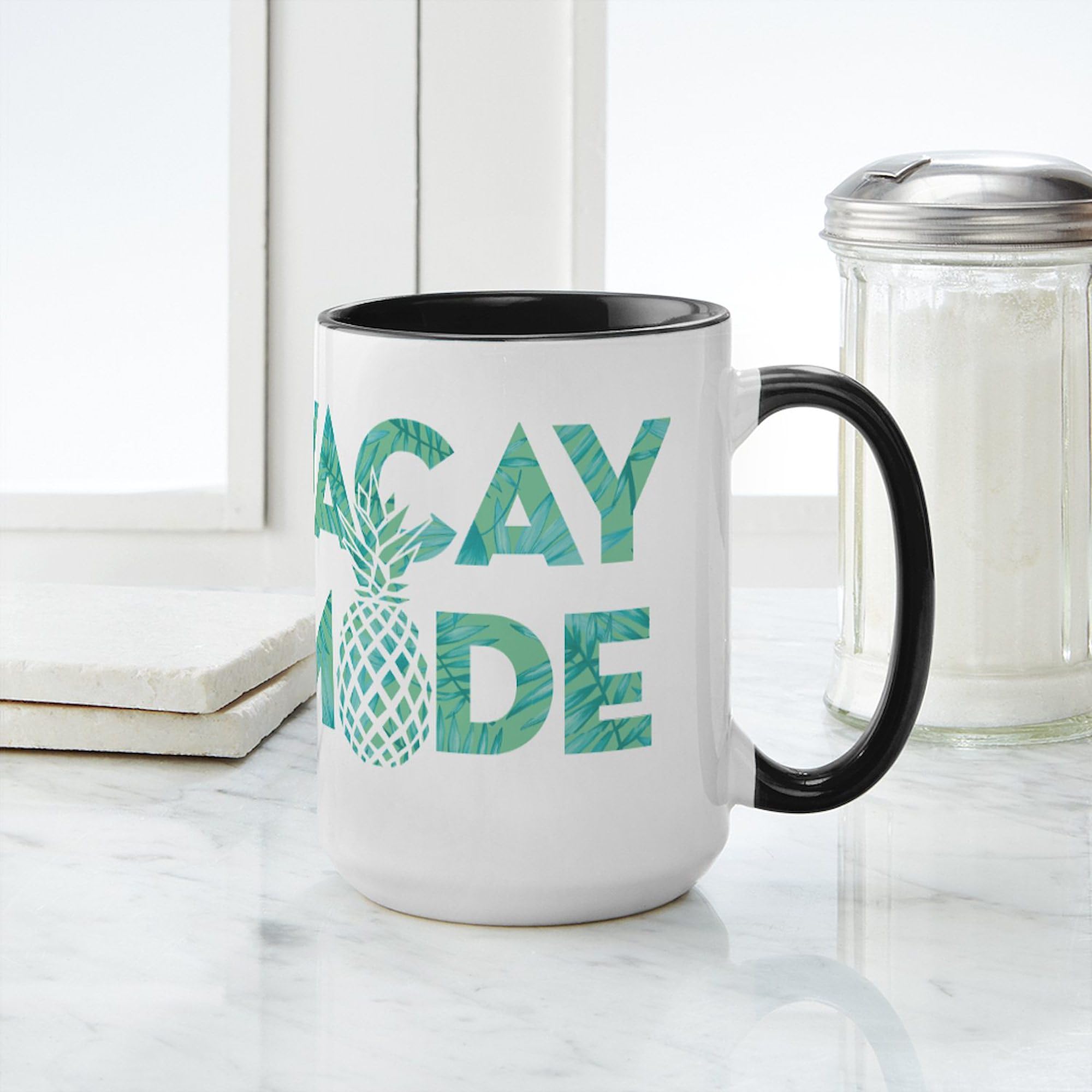 Vacay Mode Print 15 oz (444 ml) Ceramic Coffee Mug - Perfect for Travel, Office & Home Use - Funny Vacation Themed Gift for Coffee Lovers