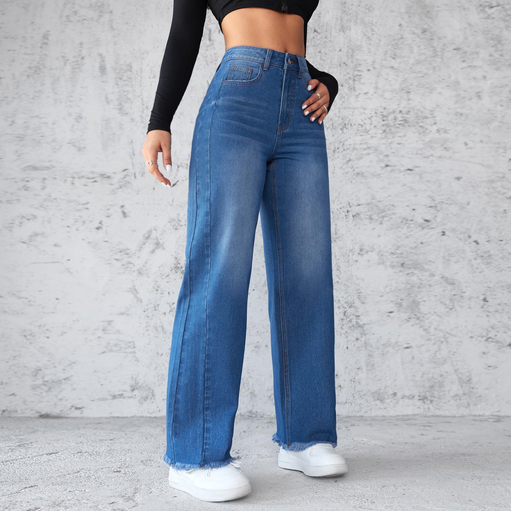 Women's High Waist Wide Leg Jeans - Trendy Straight Loose Fit Boyfriend Denim Pants with Bootcut Style | Perfect for Casual Outfits, Streetwear Fashion & Everyday Comfort