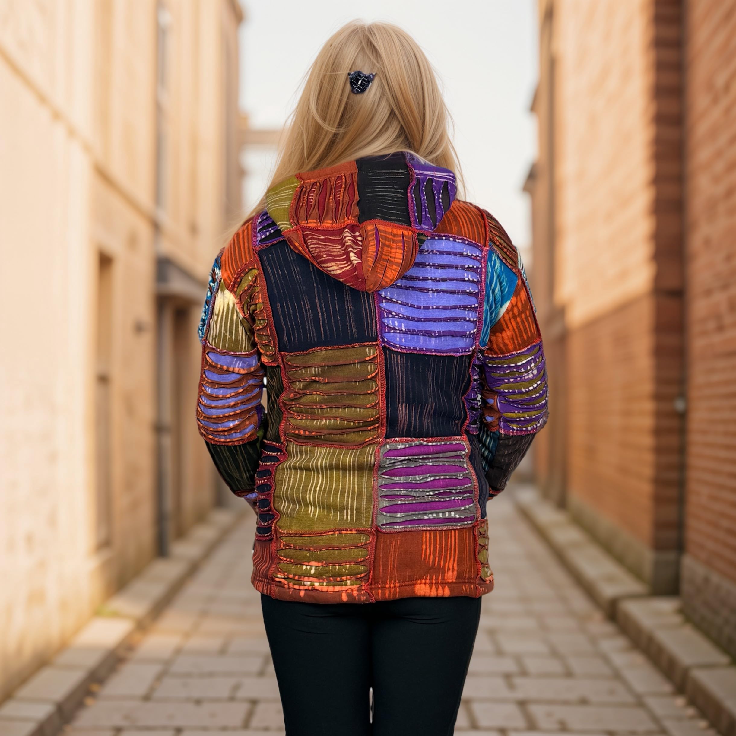 Agan Traders Women's Bohemian Patchwork Embroidered Fleece Jacket - Insulated Zip Up Hoodie for Spring & Fall (Small, Medium, Regular, Magenta) | Cozy Outerwear for Casual Wear, Music Festivals & Boho Fashion
