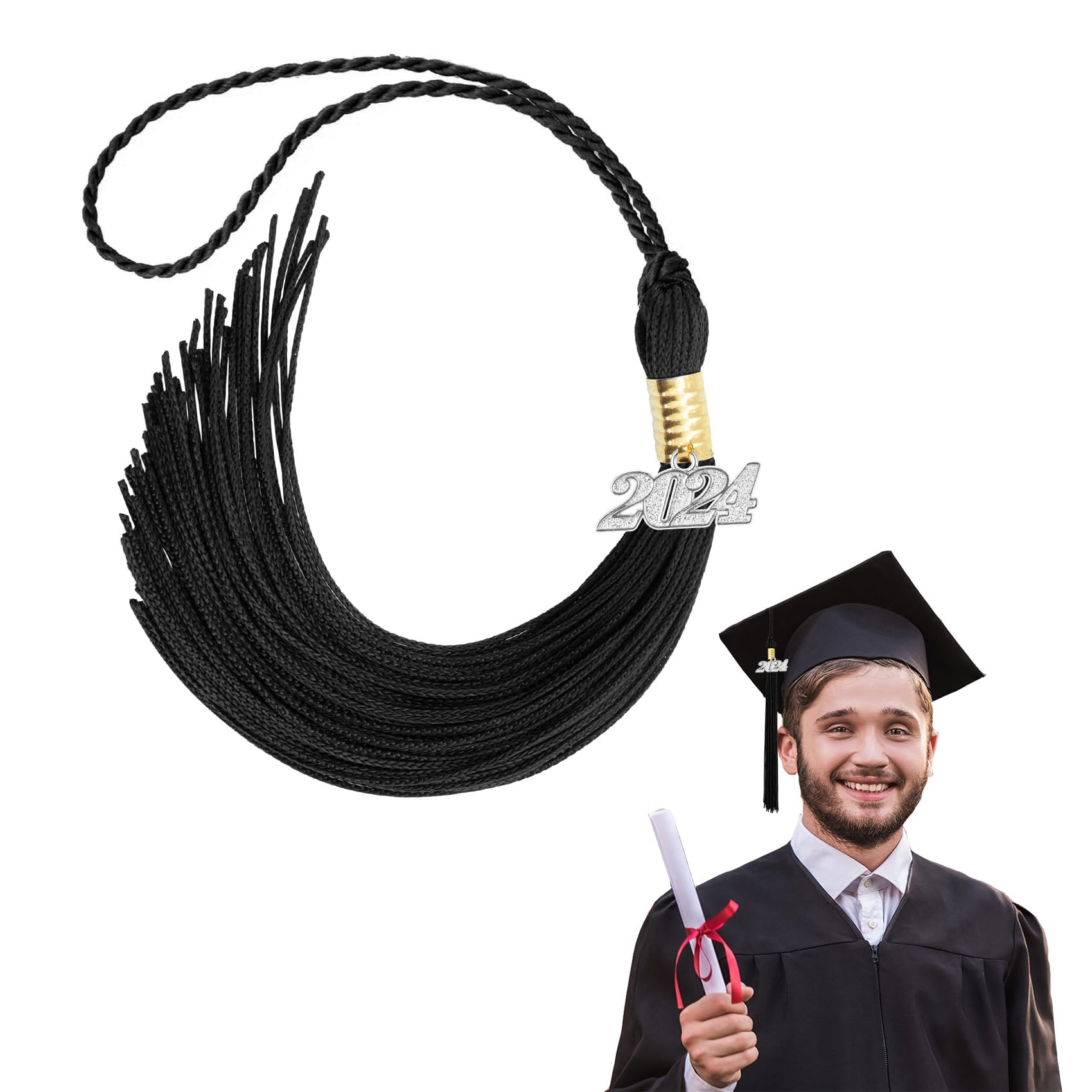 2024 Graduation Tassel - Class of 2024 Cap Tassel for Graduation Ceremony | Black Graduation Gown Decoration Tassel Cords | Perfect for High School & College Graduation Accessories