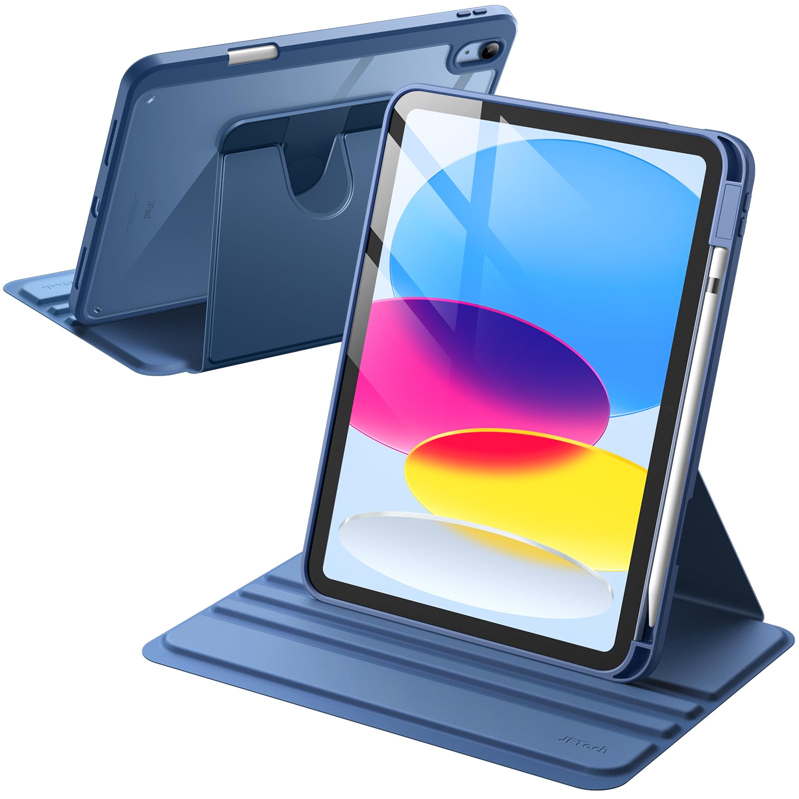 JETech 360° Rotating Protective Case for iPad 11th/10th Gen (2025/2022 Model A16) - Clear Back Stand Cover with Apple Pencil Holder & Auto Wake/Sleep Function - Perfect for Work, Study, and Travel (Navy Blue)