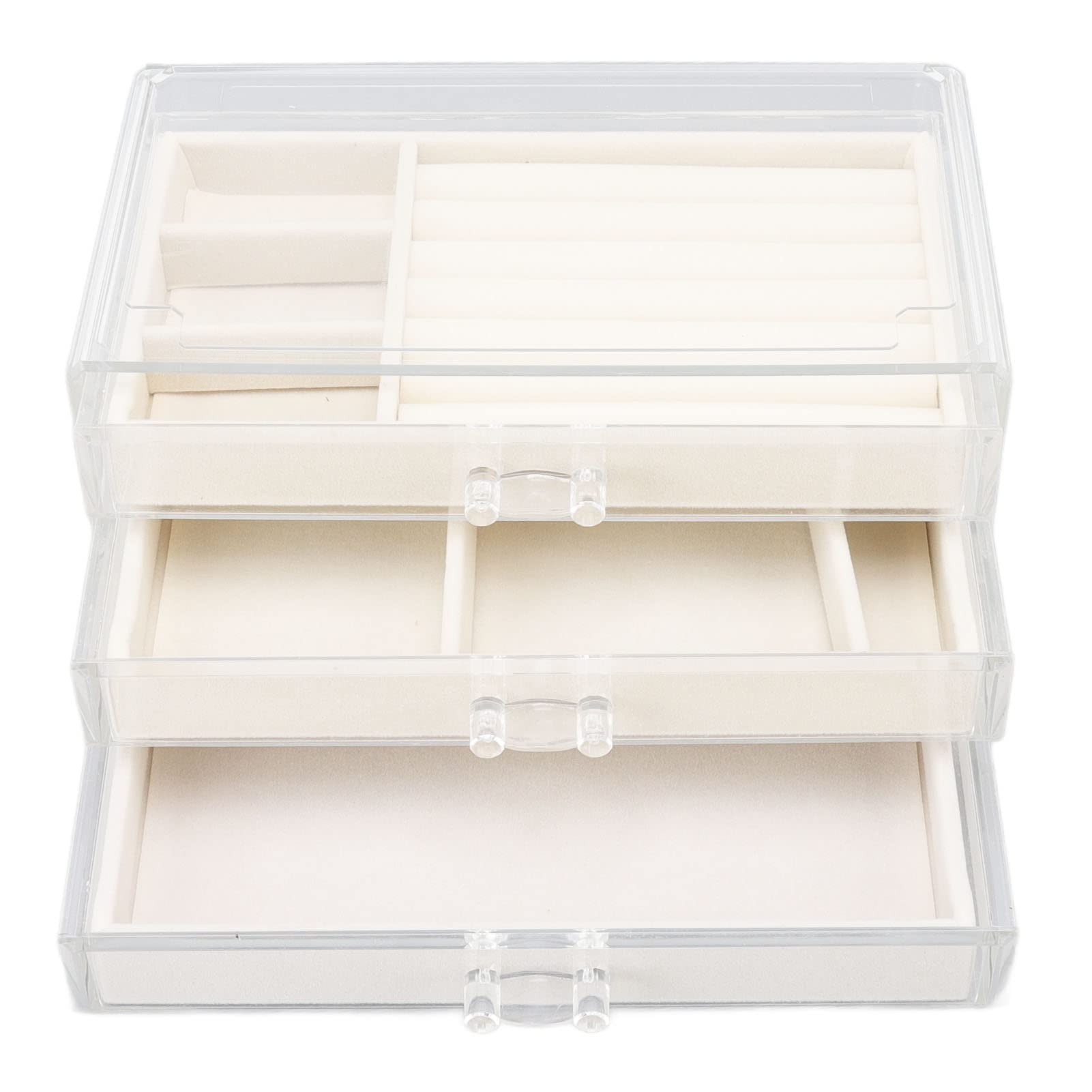 Aqur2020 3-Drawer Acrylic Jewelry Box Organizer with Flannel Lining & Handle - Clear Compartmental Display Case for Necklaces, Rings, Earrings - Perfect for Home, Bedroom, Travel & Gift Giving