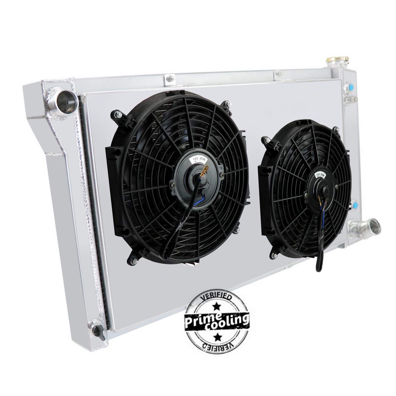 Primecooling 52MM 3 Row Aluminum Radiator with Fan Shroud Kit - Compatible with 1967-1972 GMC Chevrolet C/K Series C10 C20 C30 Pickup Trucks | High-Performance Cooling Upgrade for Classic Truck Restoration & Hot Rod Builds