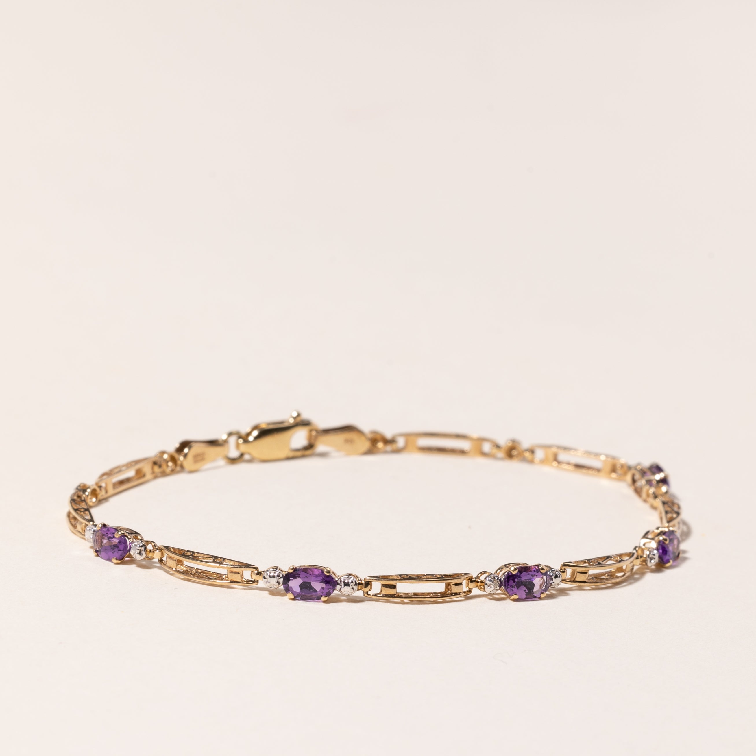 10K Yellow Gold Amethyst Bracelet for Women | 0.90ctw Genuine Amethyst Gemstone | 6.75 Inch Adjustable | Elegant Jewelry Gift for Birthday, Anniversary & Special Occasions