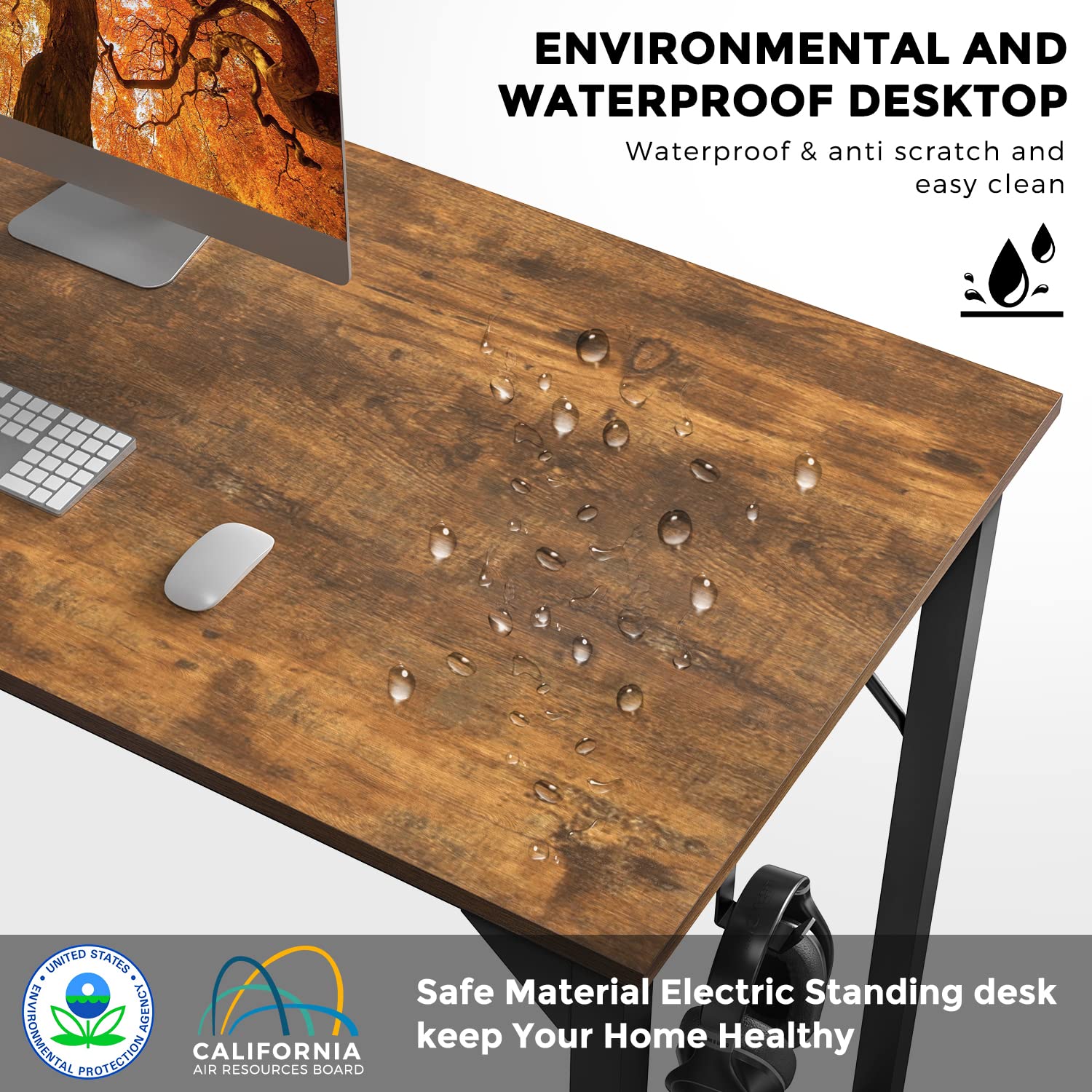 OLIXIS 48 Inch Modern Wooden Computer Desk for Home Office, Study & Gaming - Rustic Brown Writing Desk with Storage Bag & Headphone Hook - Perfect for Small Spaces, Bedrooms, Student Dorms & Shared Workspaces