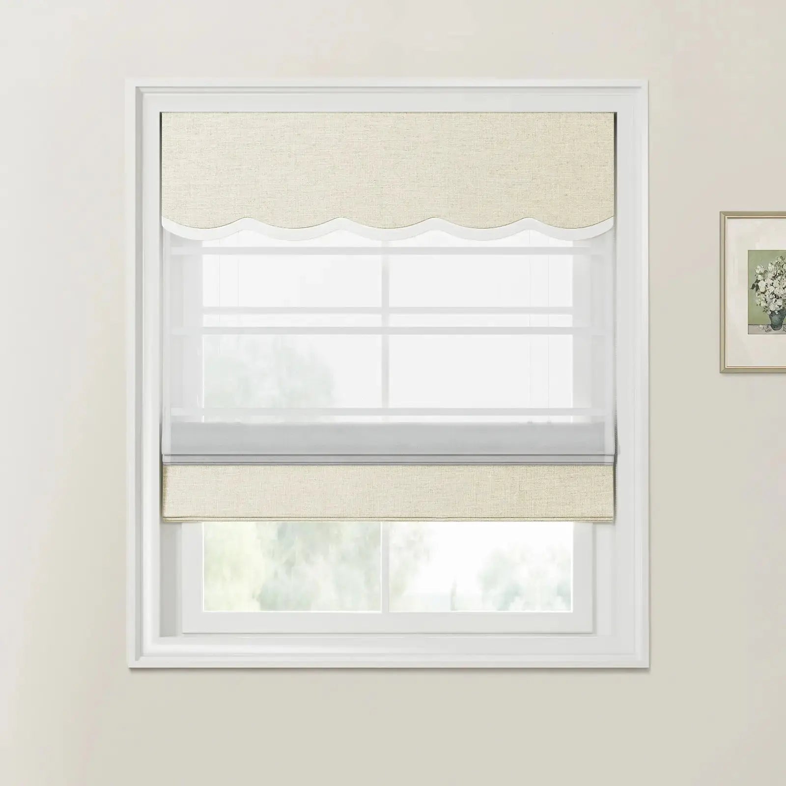Custom Valanced Day & Night Roman Shade with Cord Lift - Blackout Window Treatment for Bedroom & Living Room