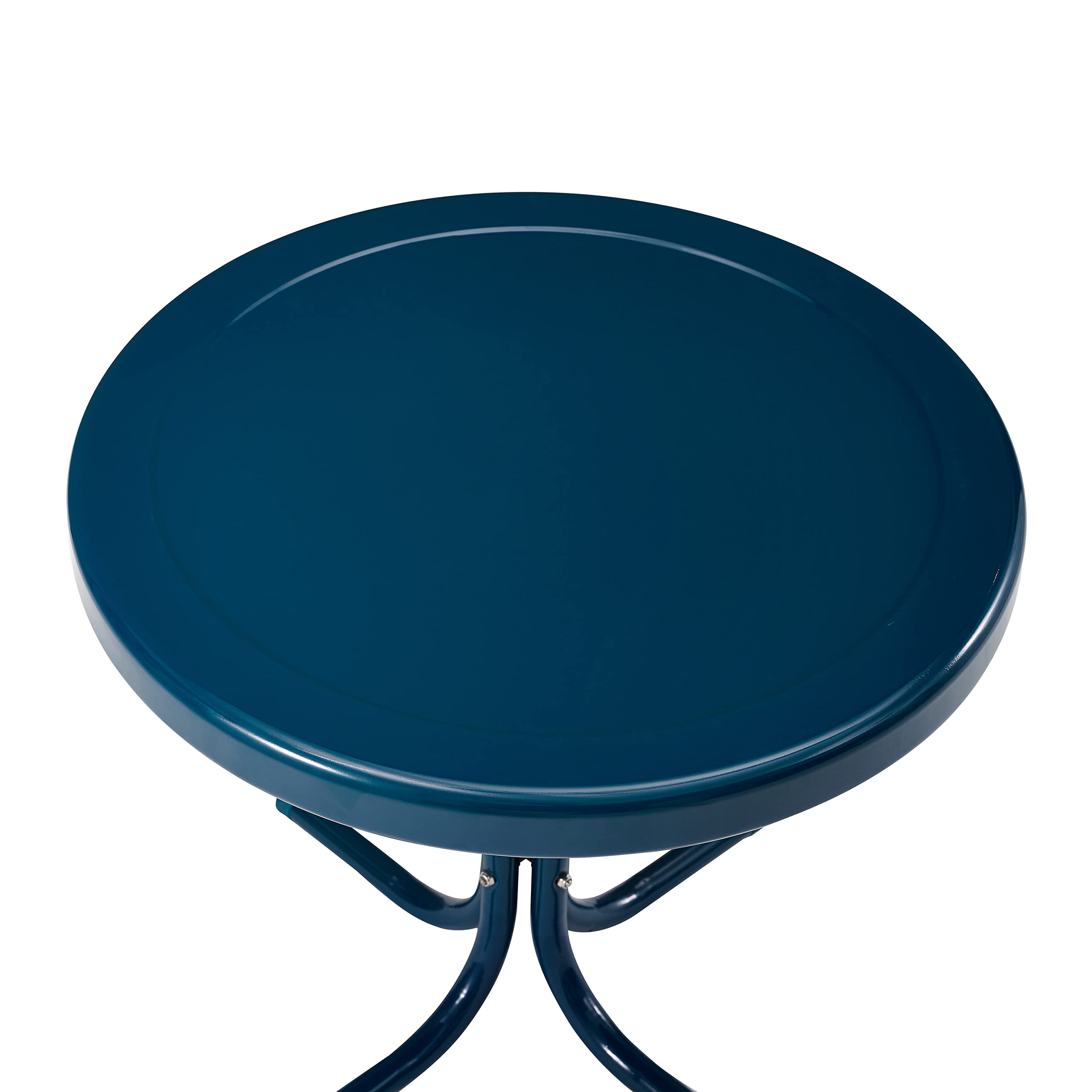 Crosley Furniture Bates 3-Piece Outdoor Bistro Set - Retro Metal Patio Chairs with Side Table in Navy Gloss Finish - Perfect for Garden, Balcony, and Backyard Relaxation