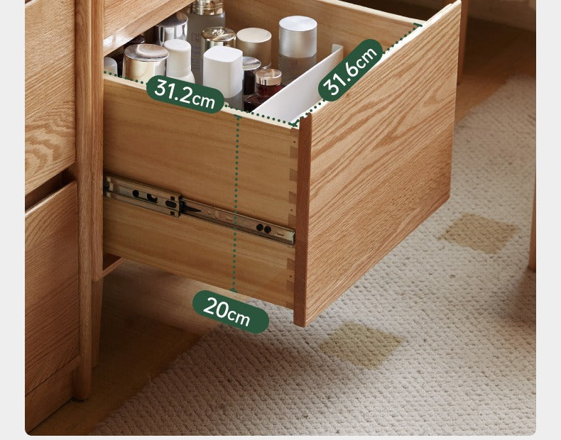 Modern Oak Solid Wood Retractable Dressing Table - Space-Saving Vanity for Bedroom, Bathroom & Small Apartments