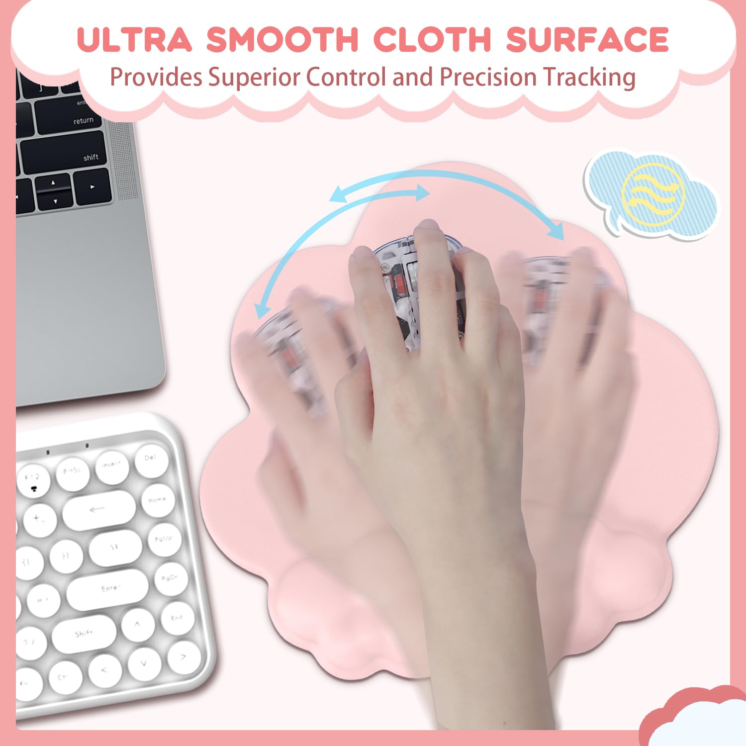 Ergonomic Cloud-Shaped Gaming Mouse Wrist Rest with Non-Slip Base - Pain Relief Wrist Support for PC, Computer, Office & Travel - Portable, Comfortable & Easy to Clean (Pink) - Perfect for Long Gaming Sessions, Office Work & Home Use