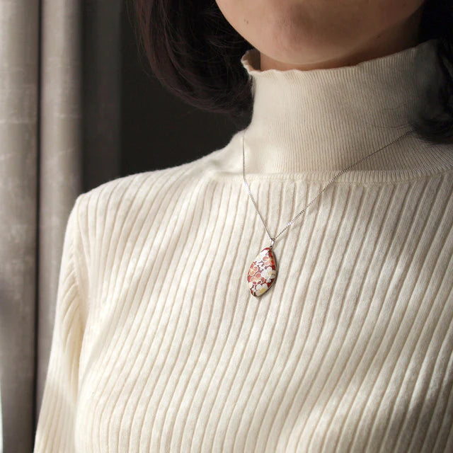 Yusen Shippo Japanese Enamel Pendant Necklace - Red Blossomed Plum Floral Design, Traditional Handcrafted Jewelry for Women, Perfect Gift for Birthday, Anniversary & Special Occasions