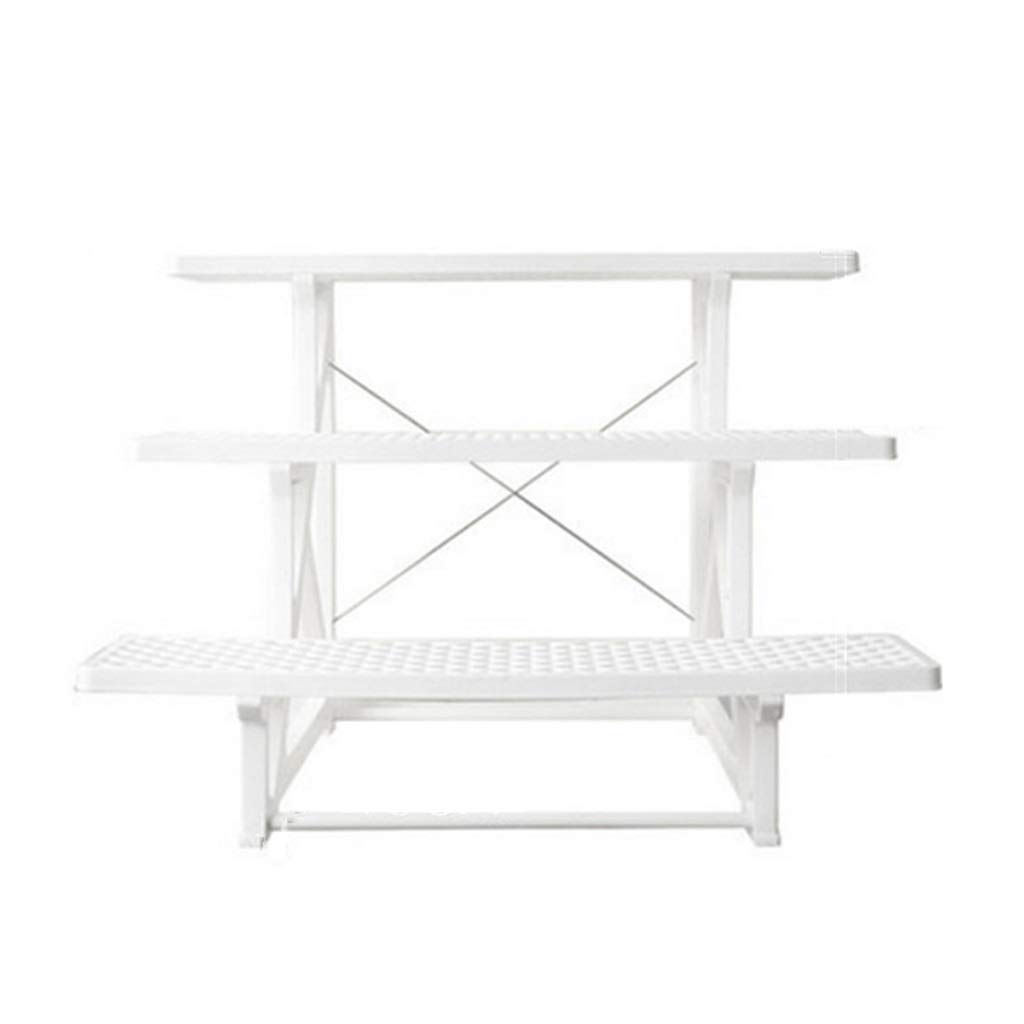 3-Tier White Plastic Flower Stand for Balcony, Terrace & Stairs - Multi-Level Plant Shelf for Flower Pots & Display - Perfect for Indoor/Outdoor Garden Decor & Small Space Organization