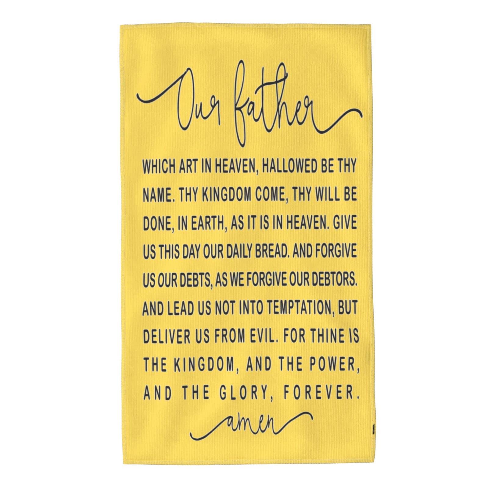 Religious Inspirational Quick Dry Towels - Our Father Lord's Prayer Bible Verse Christian Gift - Highly Absorbent Yellow Guest & Bath Towels for Christmas, Hotels, Home Decor & Spiritual Comfort