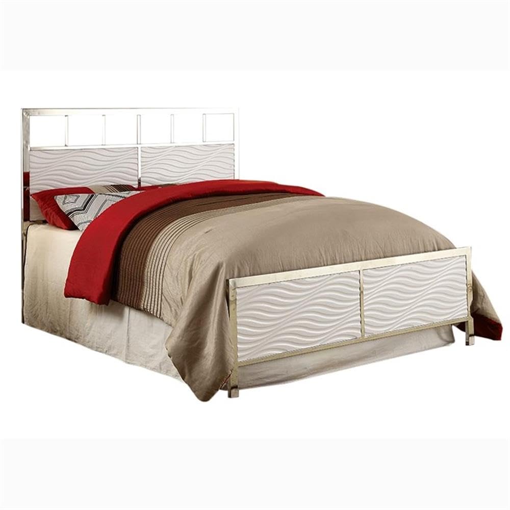 Furniture of America Cepher Wood King Size Headboard and Footboard Set in White - Perfect for Master Bedroom Decor & Modern Farmhouse Style