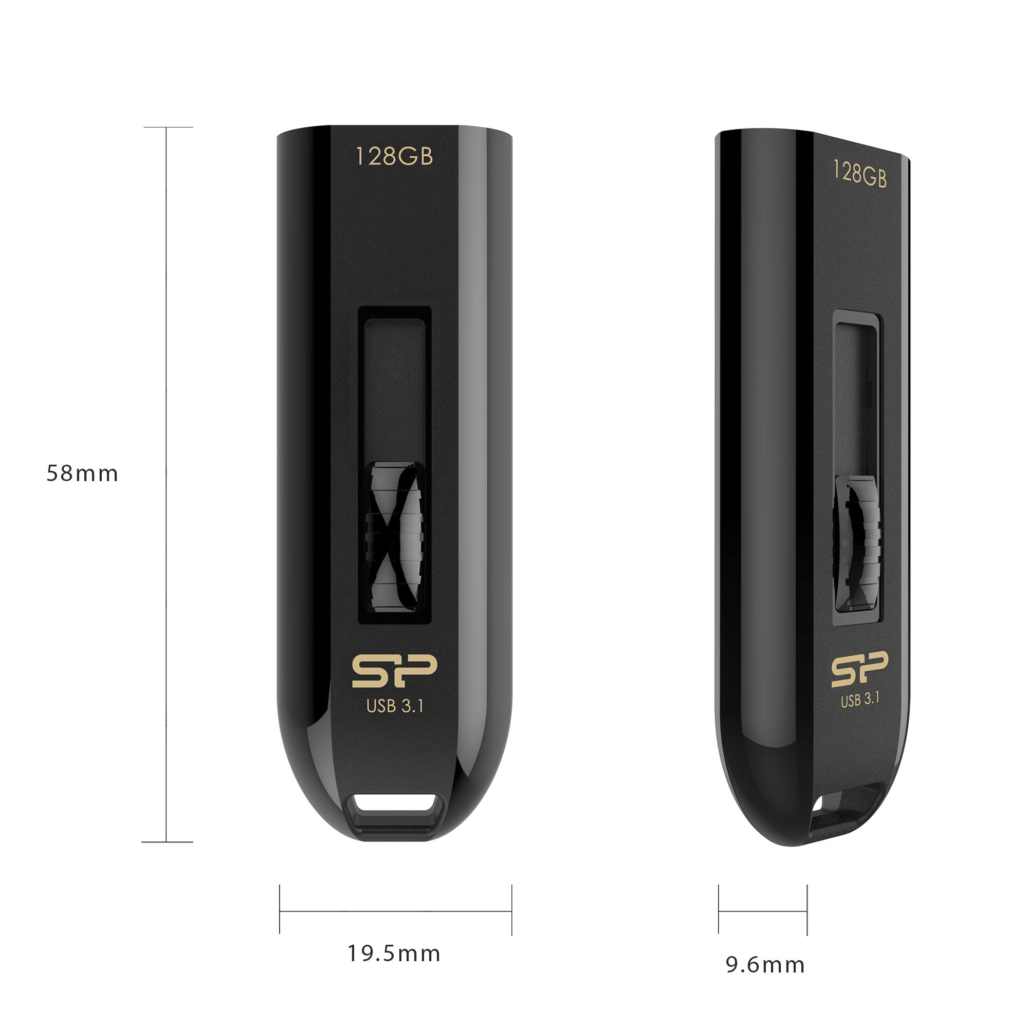 128GB USB 3.1 Flash Drive with Sliding Design - High Speed Data Transfer for PC, Laptop, Mac - Perfect for Work, School, and File Backup (Black, SP128GBUF3B21V1K)