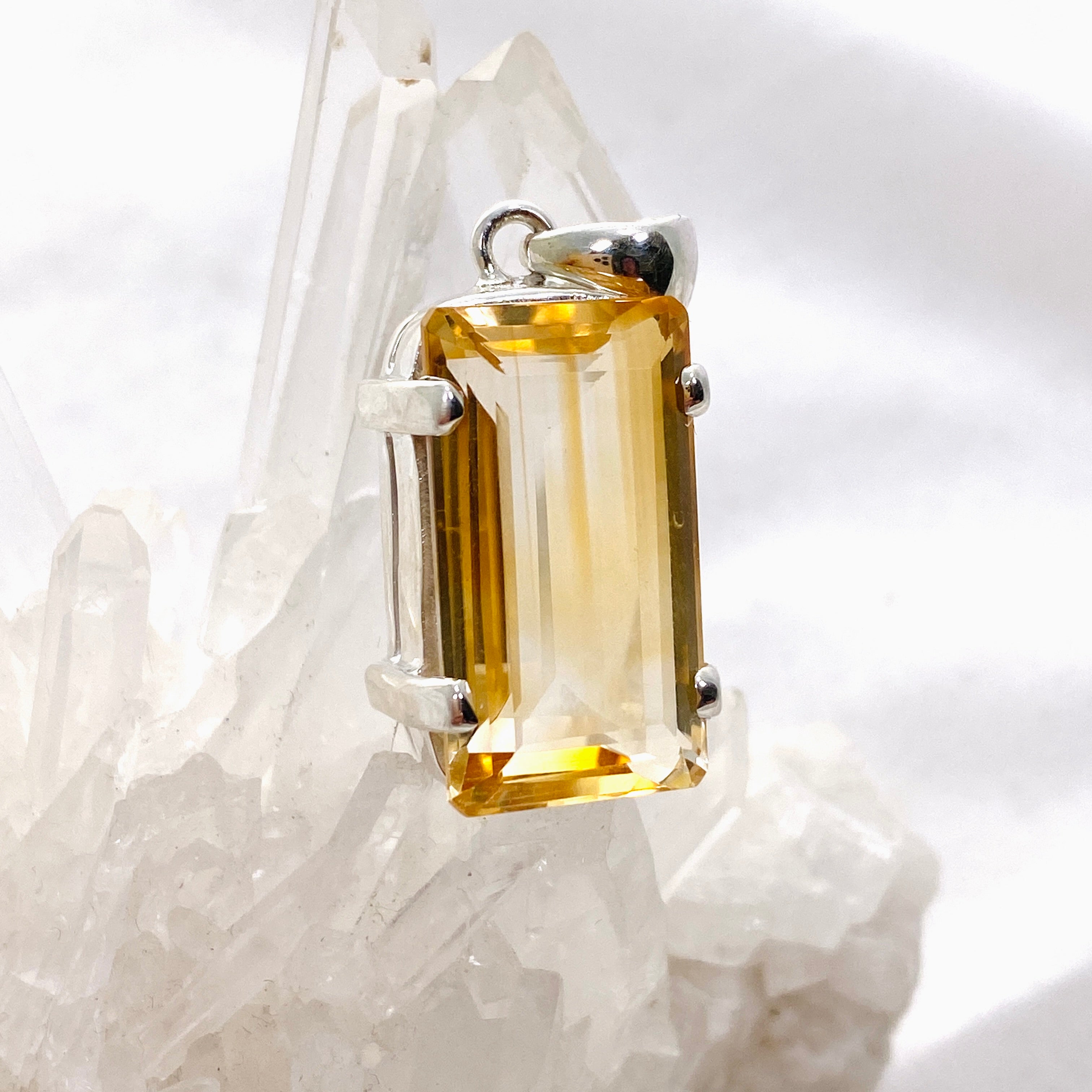 Natural Citrine Emerald Cut Faceted Pendant Necklace - 14K Gold Plated Jewelry for Women - Elegant Gift for Birthday, Anniversary & Special Occasions