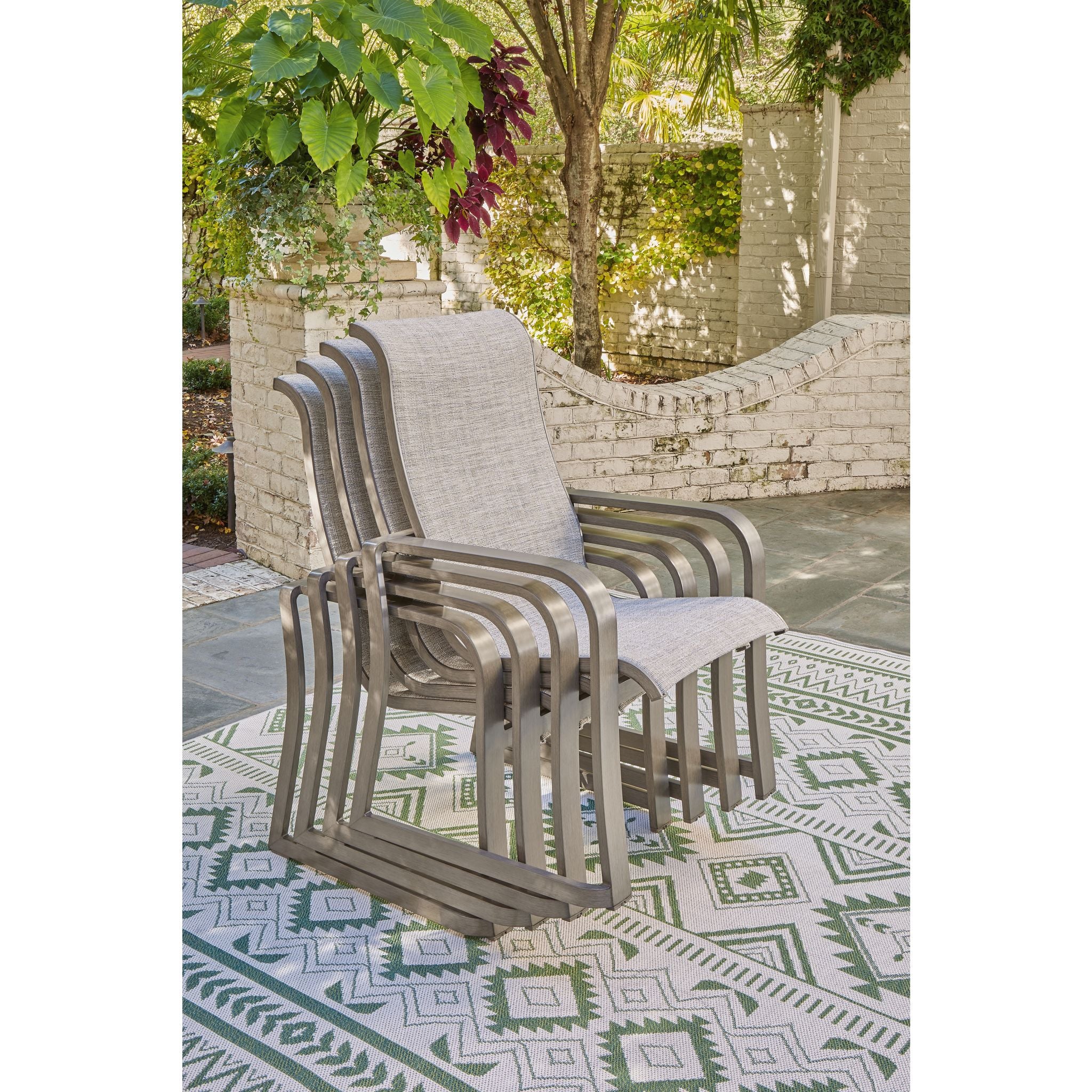 Beach Front Outdoor Sling Arm Chairs (Set of 4) - Beige Patio Furniture for Poolside, Backyard, and Beach Relaxation