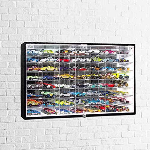 Hot Wheels 1/64 Scale Diecast Display Case - Wall Mount Storage Cabinet for 56 Cars (Black, 24.61 x 13.78 x 2.05 Inches) - Perfect for Collectors, Showroom Display & Home Decor