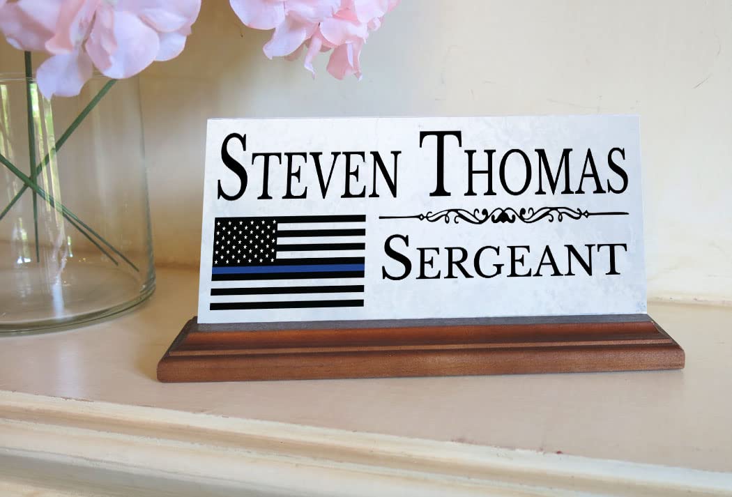 Custom Personalized Police Officer Name Plate - Engraved Law Enforcement Desk Nameplate Gift for Men & Women - Solid Marble Office Decor for Desk or Shelf - Perfect for Retirement, Promotion & Appreciation Gifts