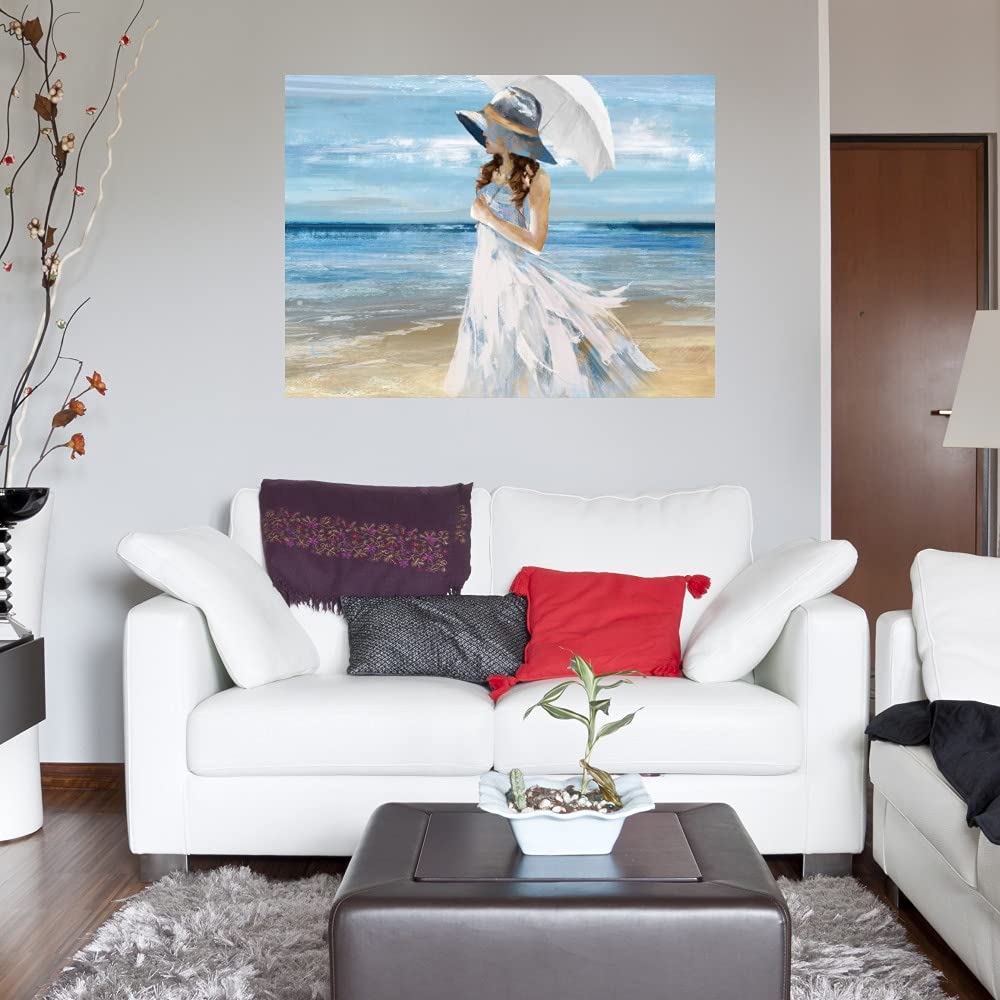 Heather Hayes Fine Art Canvas - 'Beach Stroll' Wall Decor Painting for Home & Office (32x24 Inches) | Ready to Hang | Perfect for Living Room, Bedroom, Bathroom, Kitchen, Dining Area & Guest Room | Coastal Theme Interior Design