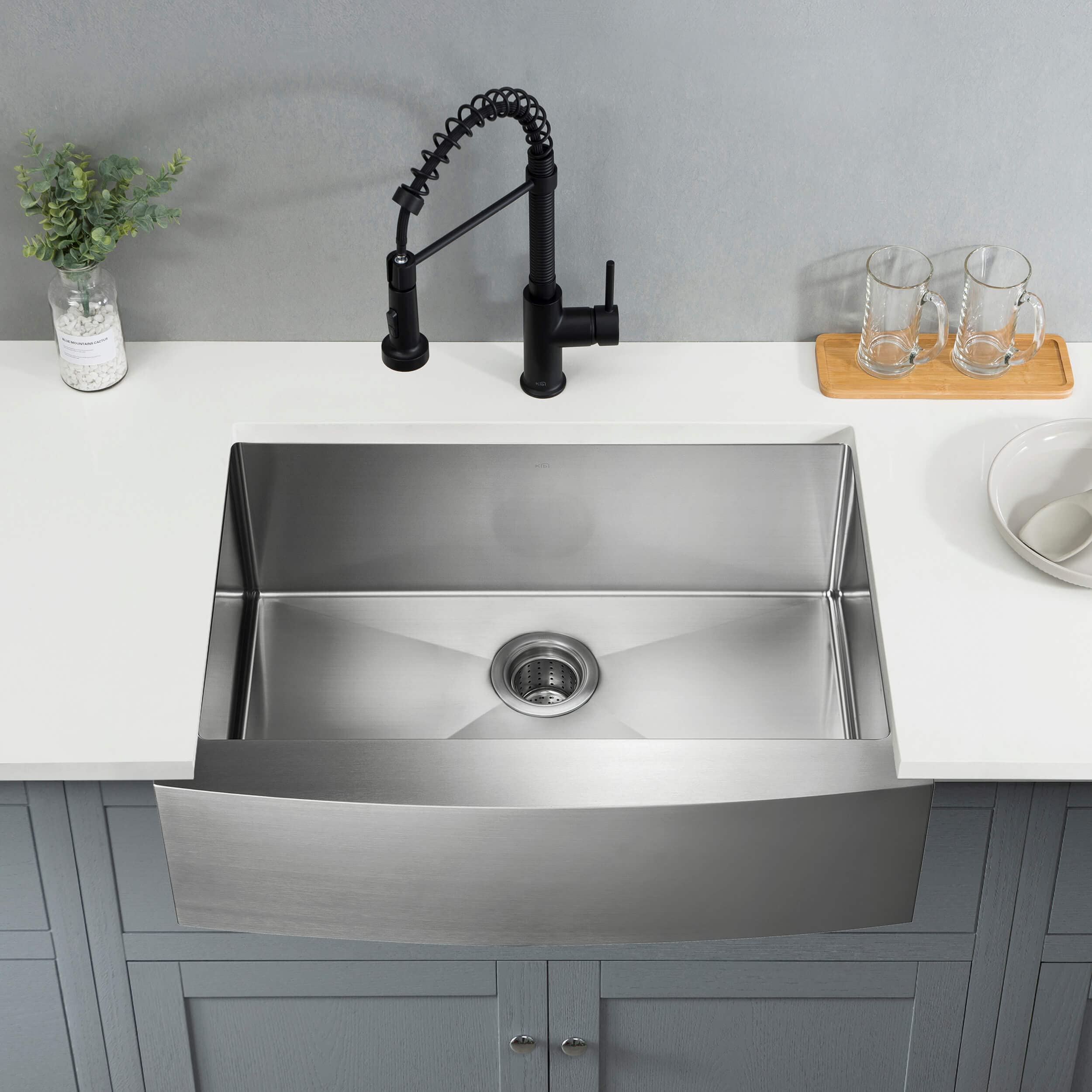 KIBI 30-Inch Farmhouse Kitchen Workstation Sink - Single Bowl Apron Front Stainless Steel Sink with Bottom Grid, Strainer & 10