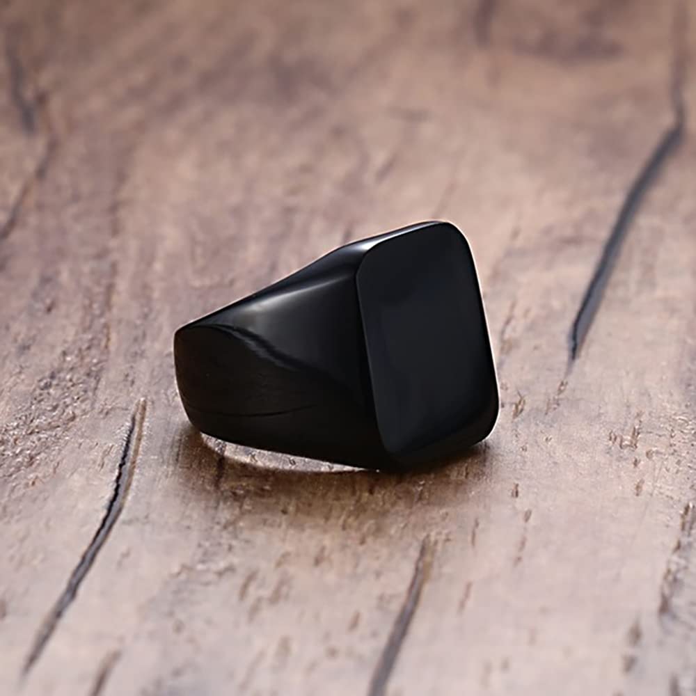 VQYSKO Stainless Steel Signet Rings for Men & Women - Solid Polished Biker Ring in Silver, Gold & Black | Perfect Gift for Dad, Boyfriend & Loved Ones (Sizes 4-15) | Ideal for Weddings, Parties & Everyday Wear