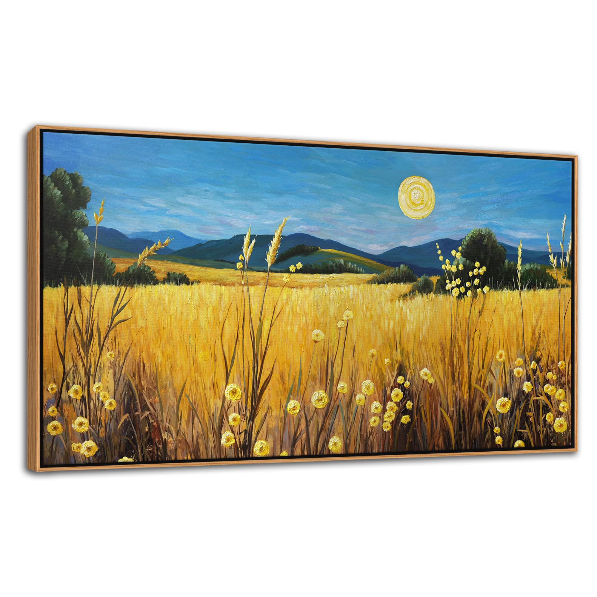 Large Yellow Moon Framed Canvas Wall Art - 29x58 Inch Nature Landscape Painting for Living Room, Bedroom, Office & Dining Room Decor | Fall-Themed Home & Commercial Wall Decor