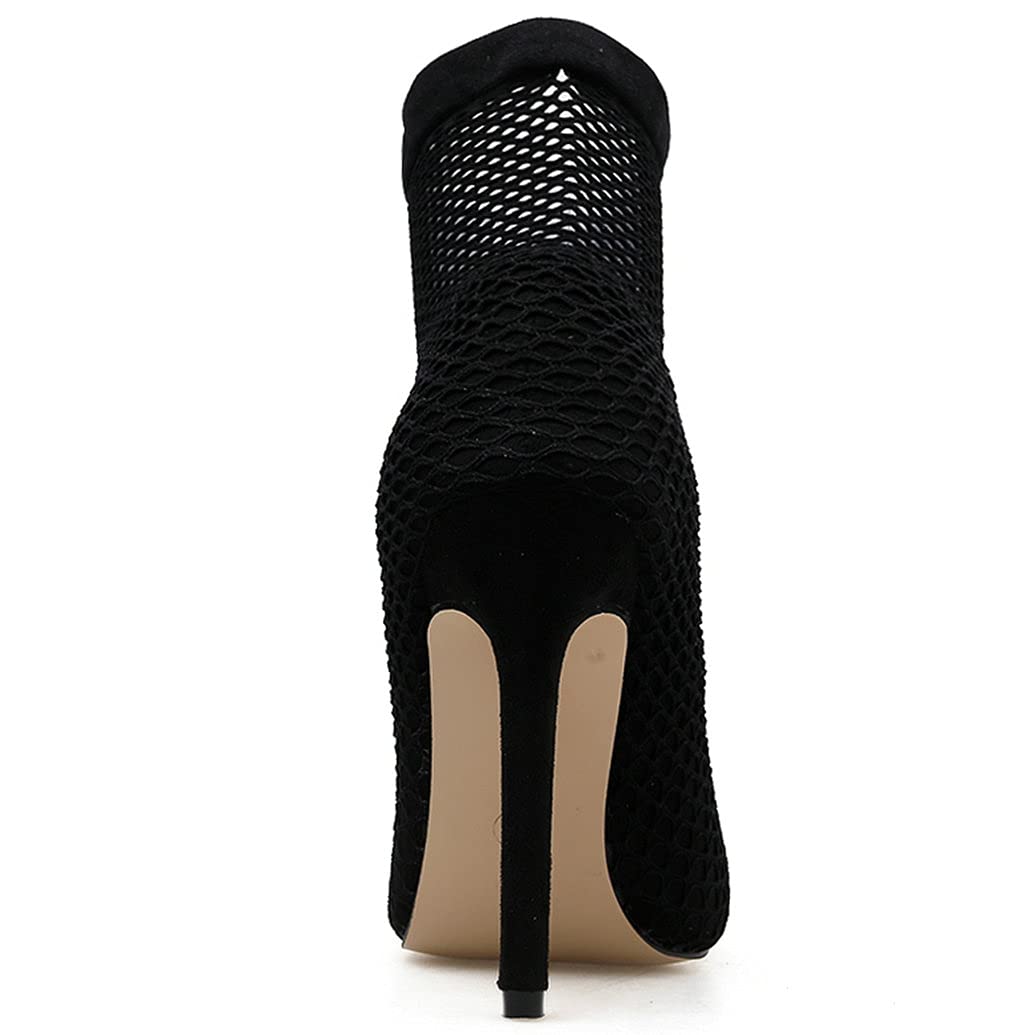 Meefit Women's Mesh Ankle Boots - Stiletto Heel Pointed Toe Perforated Sock Boots for Party, Club & Evening Wear | Comfortable High Heel Booties for Women