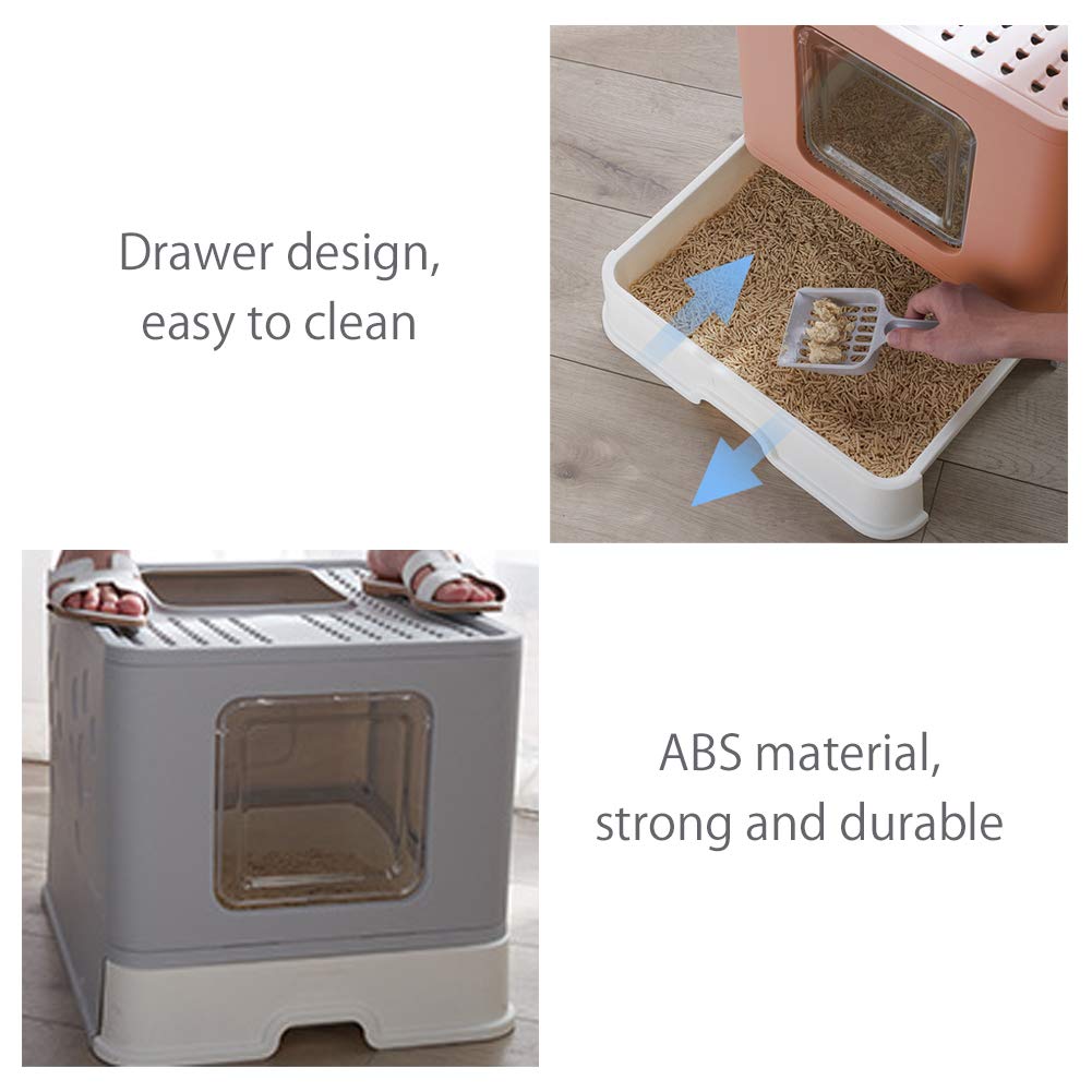 La La Pet® Foldable Cat Litter Box - Front Entry & Top Exit Design with Removable Tray & Scoop for Large Cats (Green) | Space-Saving Solution for Small Apartments & Travel