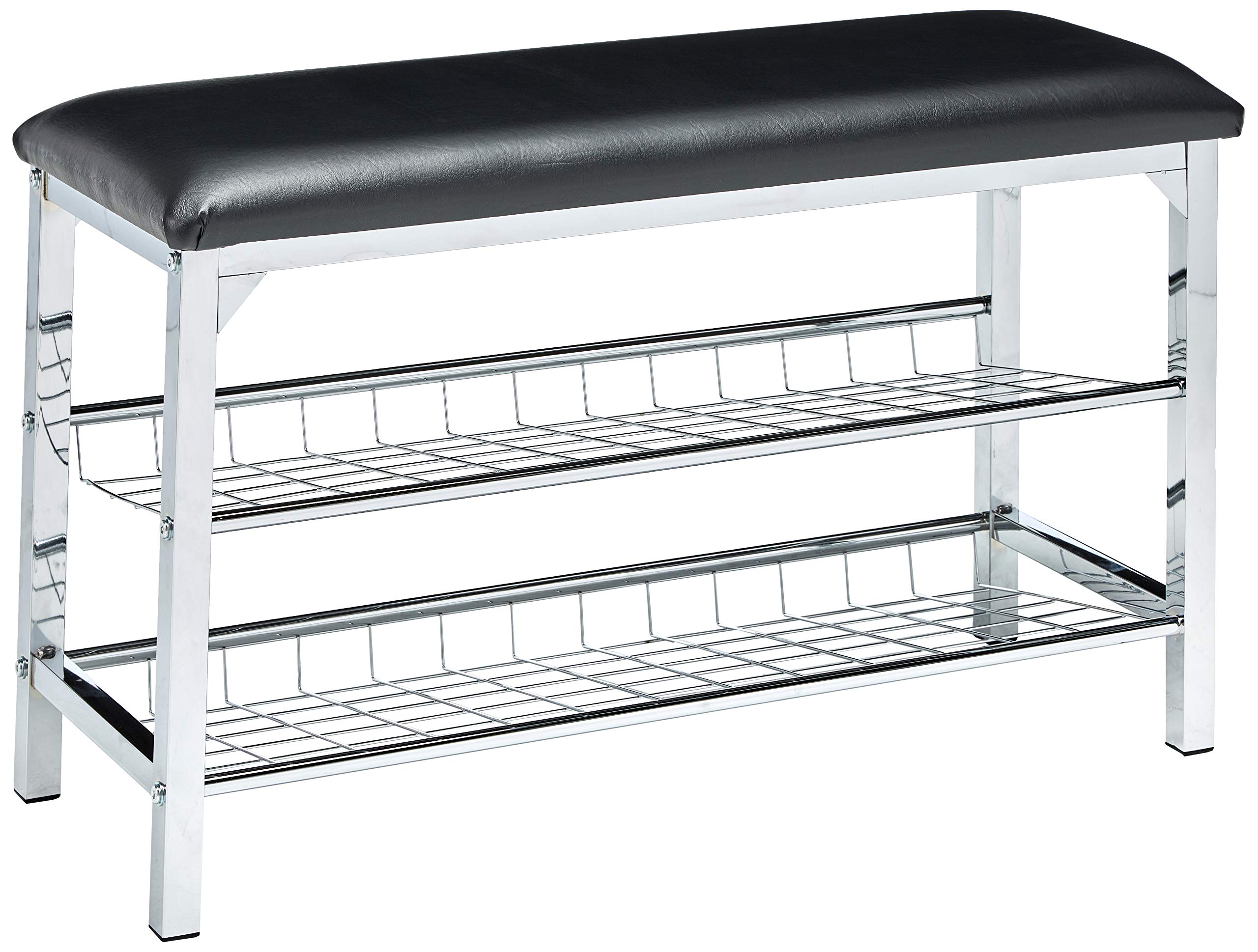 King's Brand Chrome & Black Vinyl Shoe Rack Organizer Bench - Space Saving Entryway Storage for Shoes, Boots & Accessories - Perfect for Hallway, Closet & Mudroom Organization