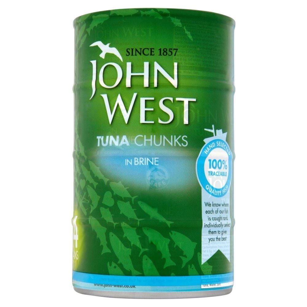 John West Tuna Chunks in Brine - 4 Pack (4 x 160g) - High Protein, Low Fat Canned Tuna for Salads, Sandwiches & Quick Meals - Perfect for Healthy Lunches & On-the-Go Snacks