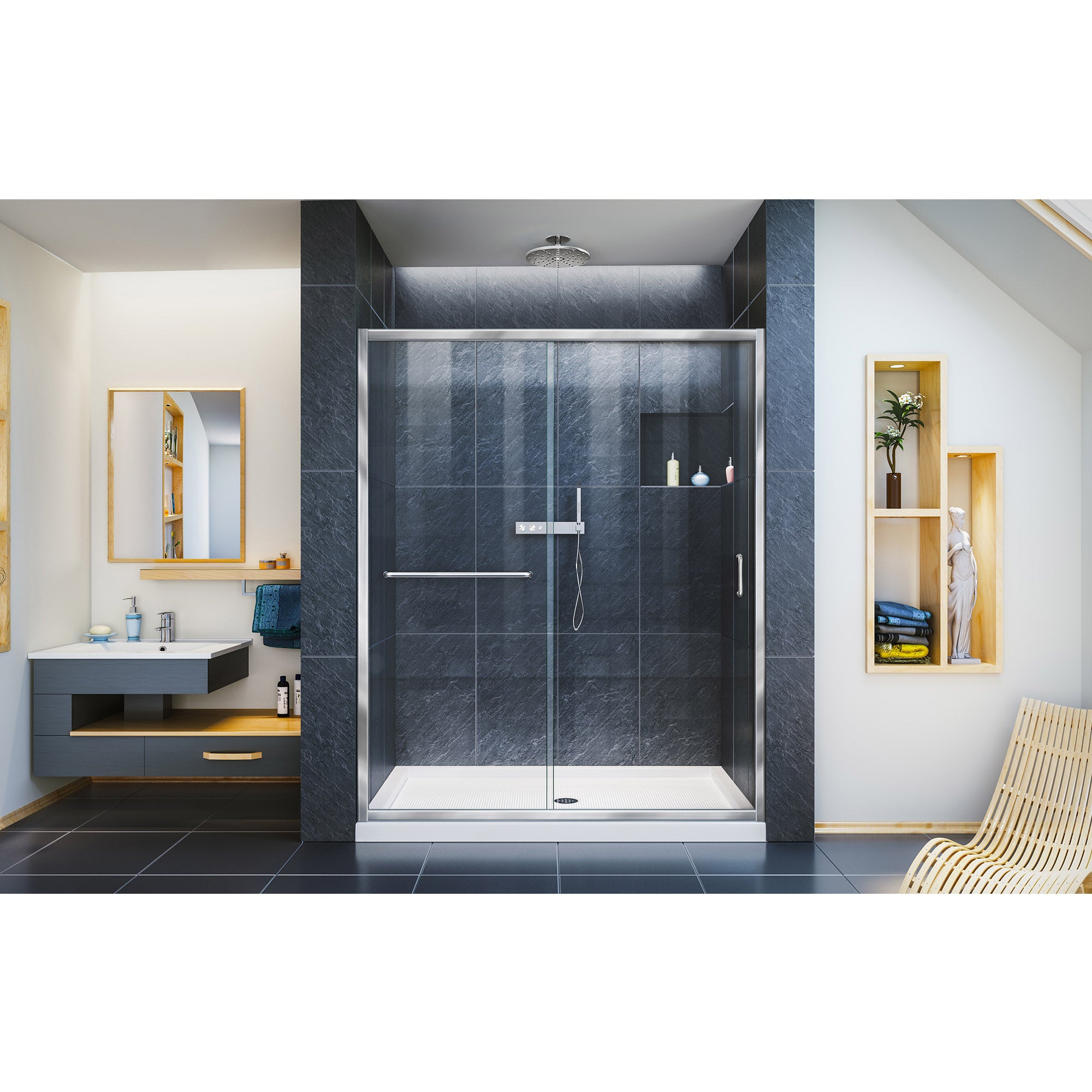DreamLine Infinity Z 36x60x74.75 Inch Clear Sliding Shower Door with White Base – Frameless Glass Enclosure for Modern Bathrooms & Spa-Like Showers