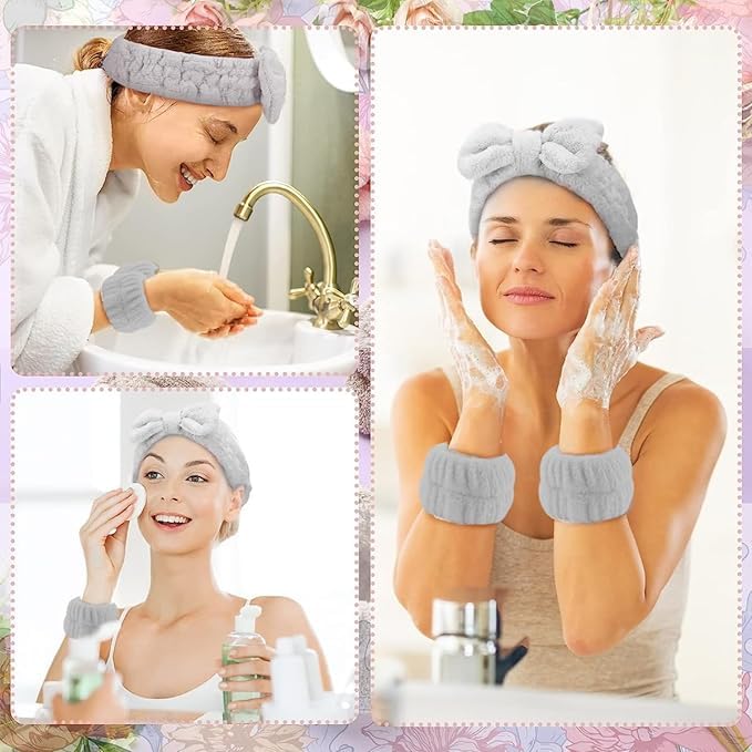 Sunshine Enterprise Women's Spa Headband & Wrist Bands Set for Makeup, Face Wash & Skincare - Soft & Absorbent Hair Accessories for Beauty Routine, Yoga & Relaxation