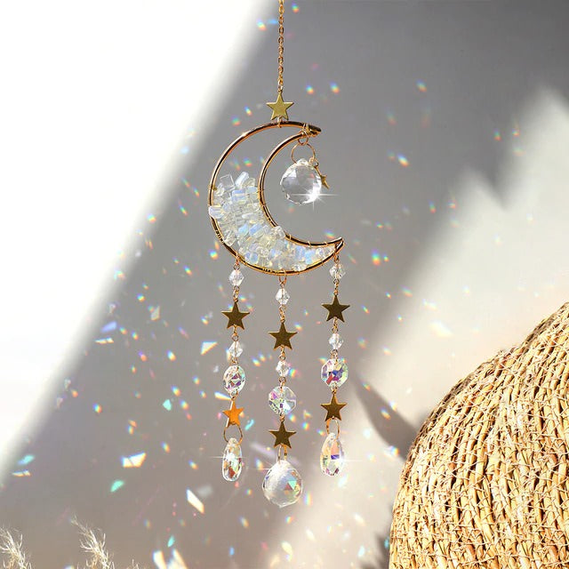 Amethyst Moon Suncatcher - Handmade Crystal Window Decor for Positive Energy & Home Blessing - Perfect for Meditation Rooms, Yoga Spaces & Spiritual Gifts